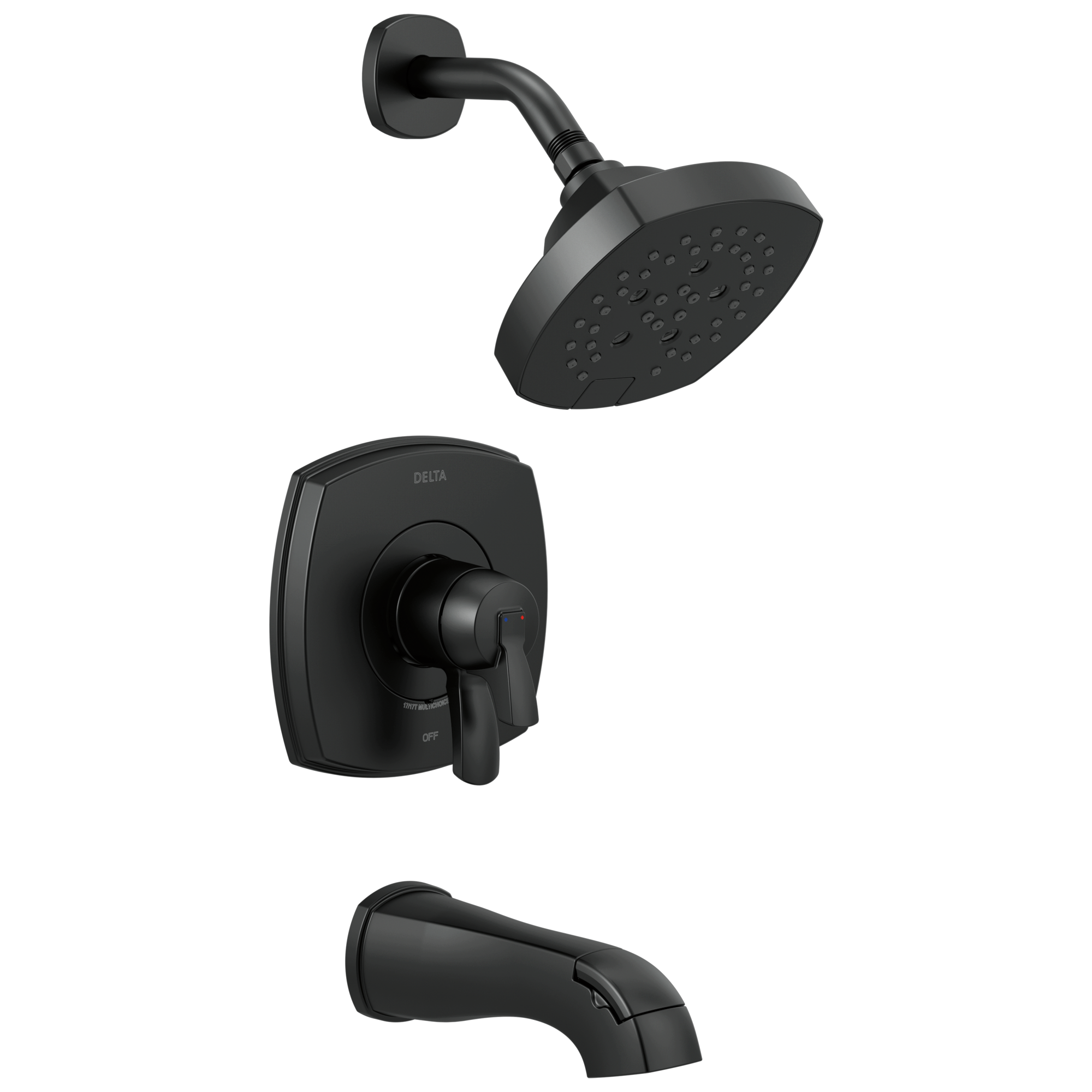 Delta T17476-BL Stryke Matte Black 2-handle Multi-function 7.0-in Round Bathtub and shower Faucet