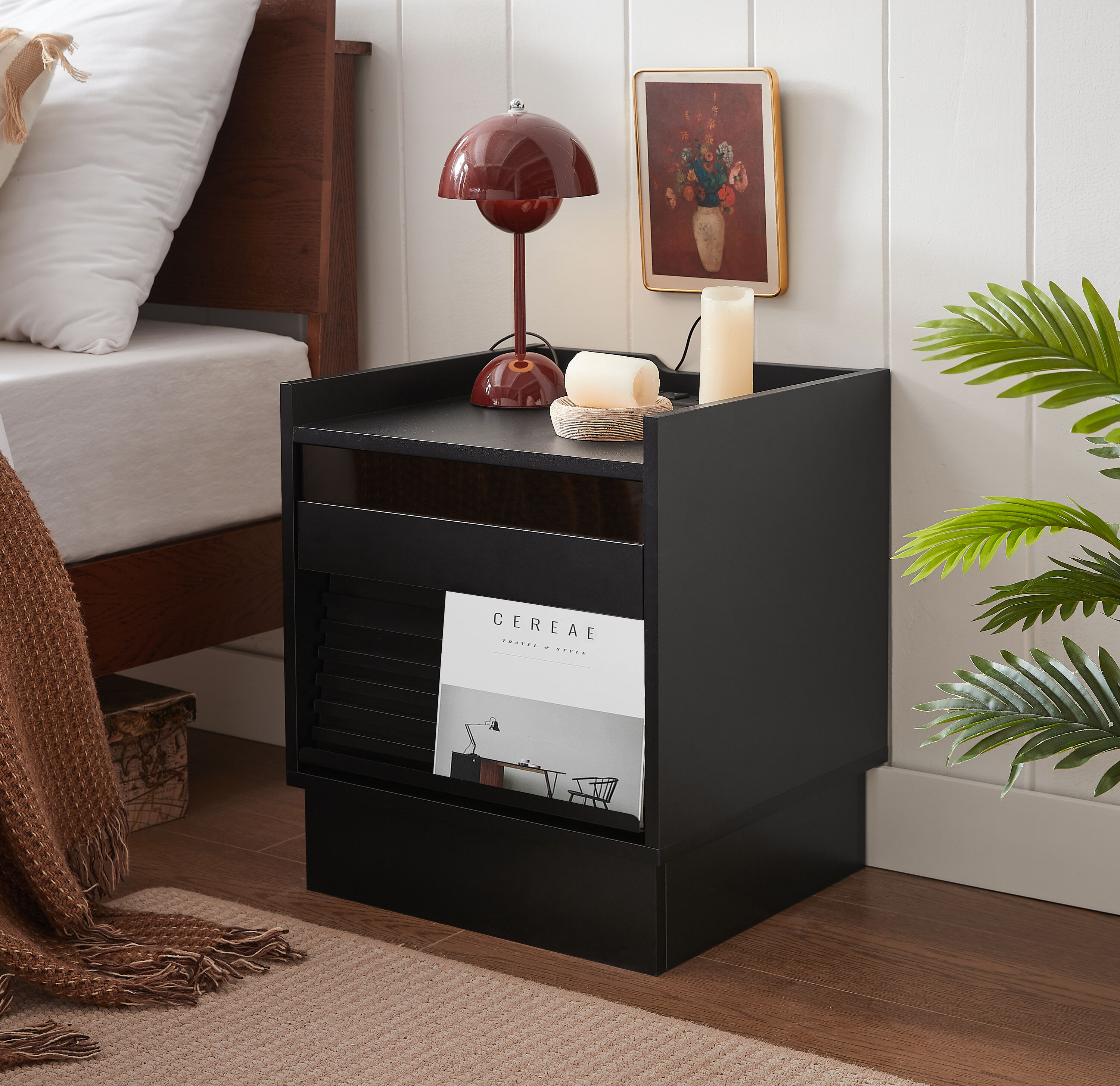 Christopher Knight Home 326594 Mason Mid Century Modern Nightstand with Smart Features and Spacious Storage