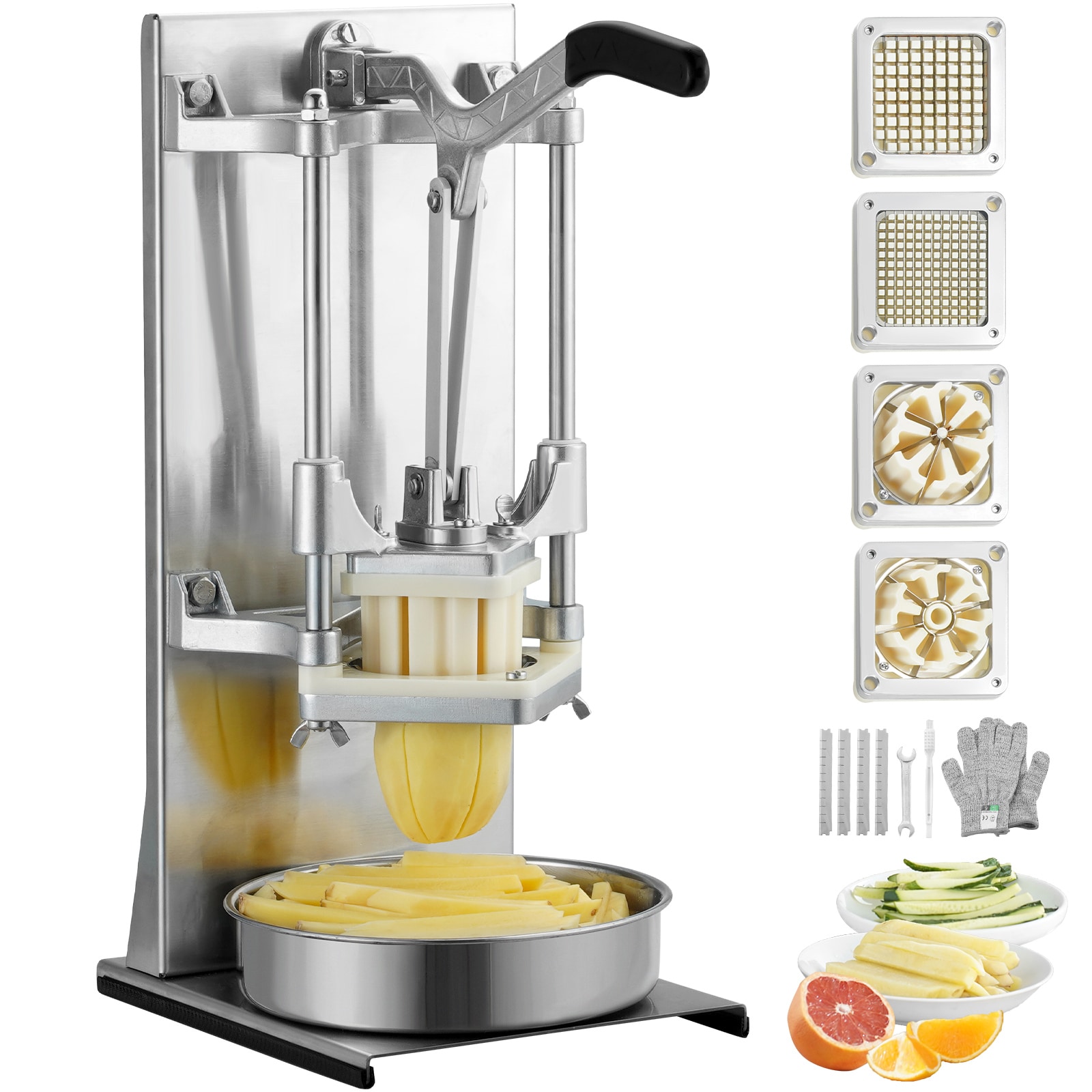 VEVOR SCGGSSDQTJJB03225V0 4 Blades French Fry Cutter Commercial/Residential Food slicer with Thickness Control ( Silver )