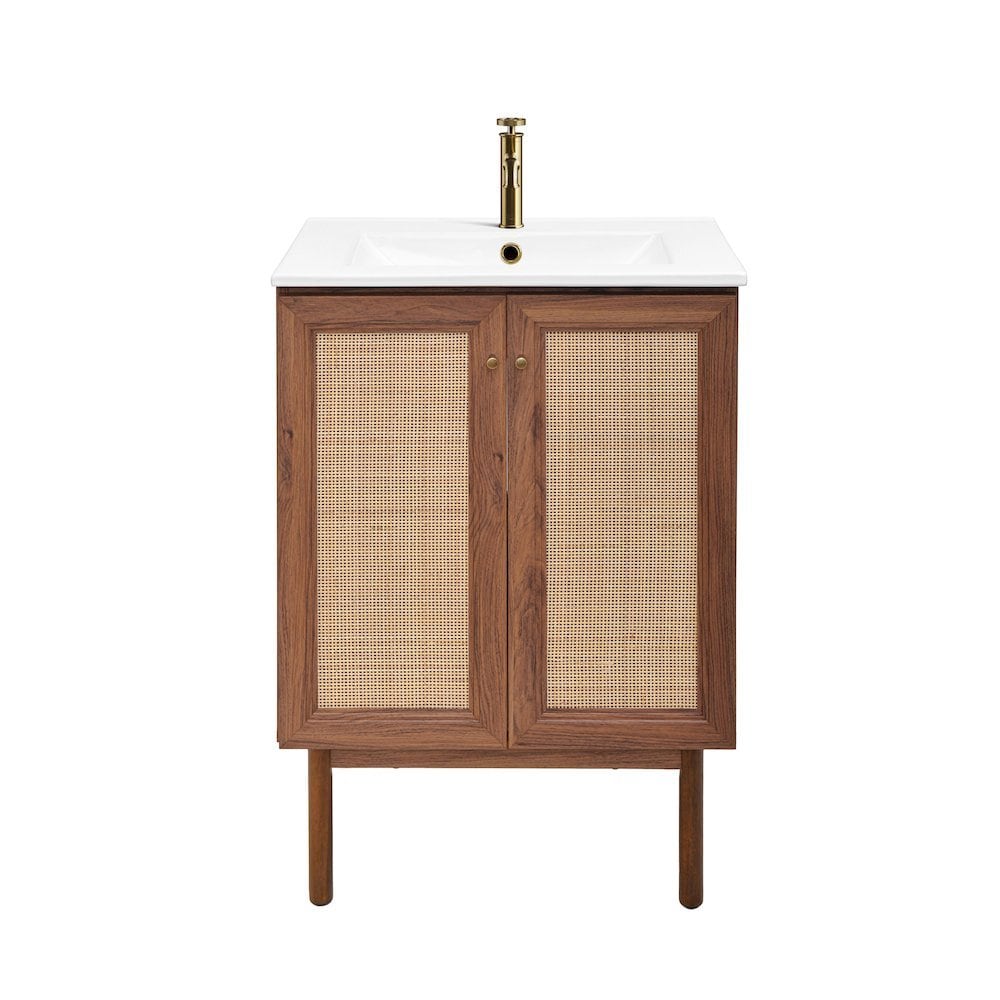 Swiss Madison - Classe 24 Freestanding Bathroom Vanity in Brown Oak with Sink Top