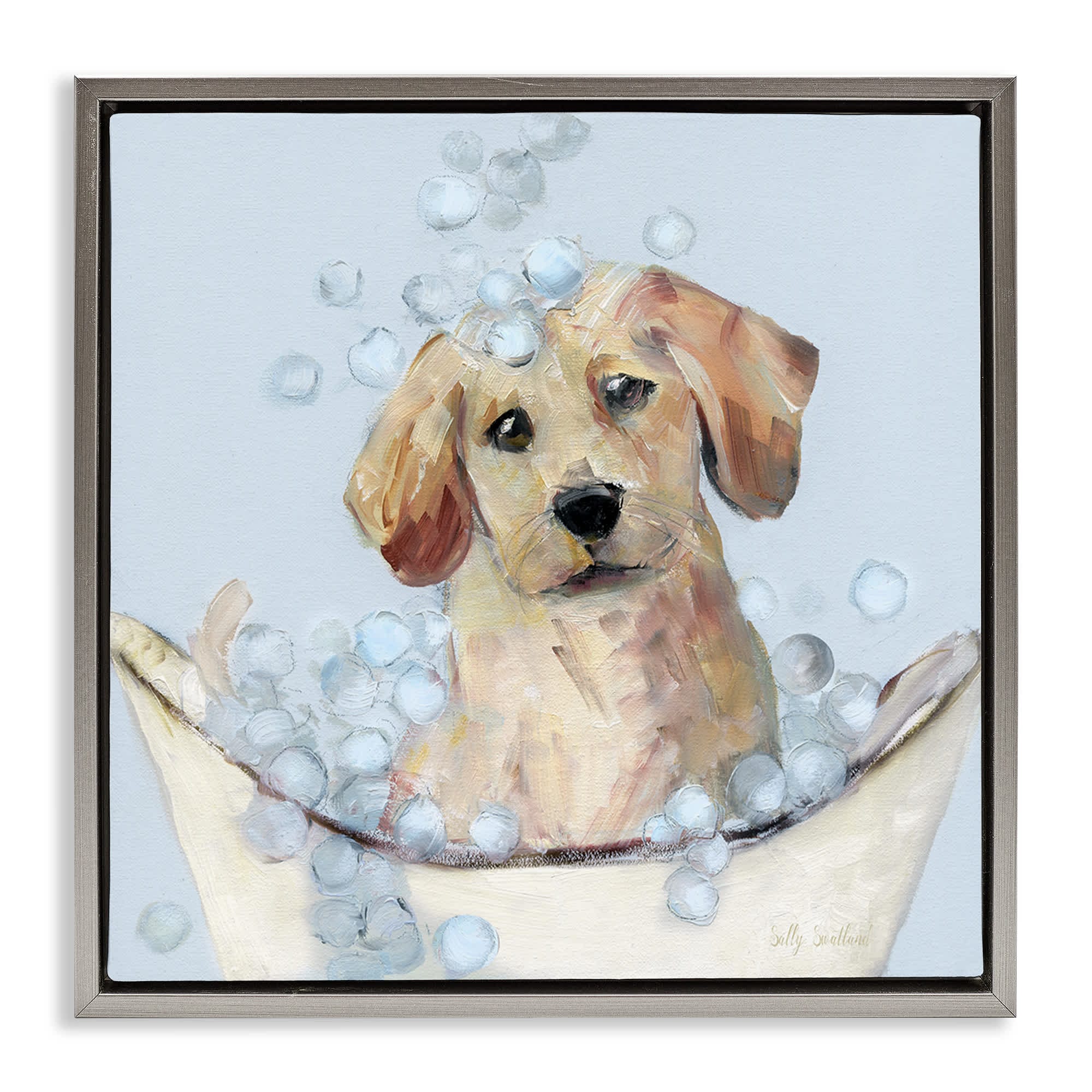 Stupell Industries BS-144-FFL-24X24 Bubble Bath Lab Puppy Gray Framed Floater Canvas Wall Art By Sally Swatland 25 x 25