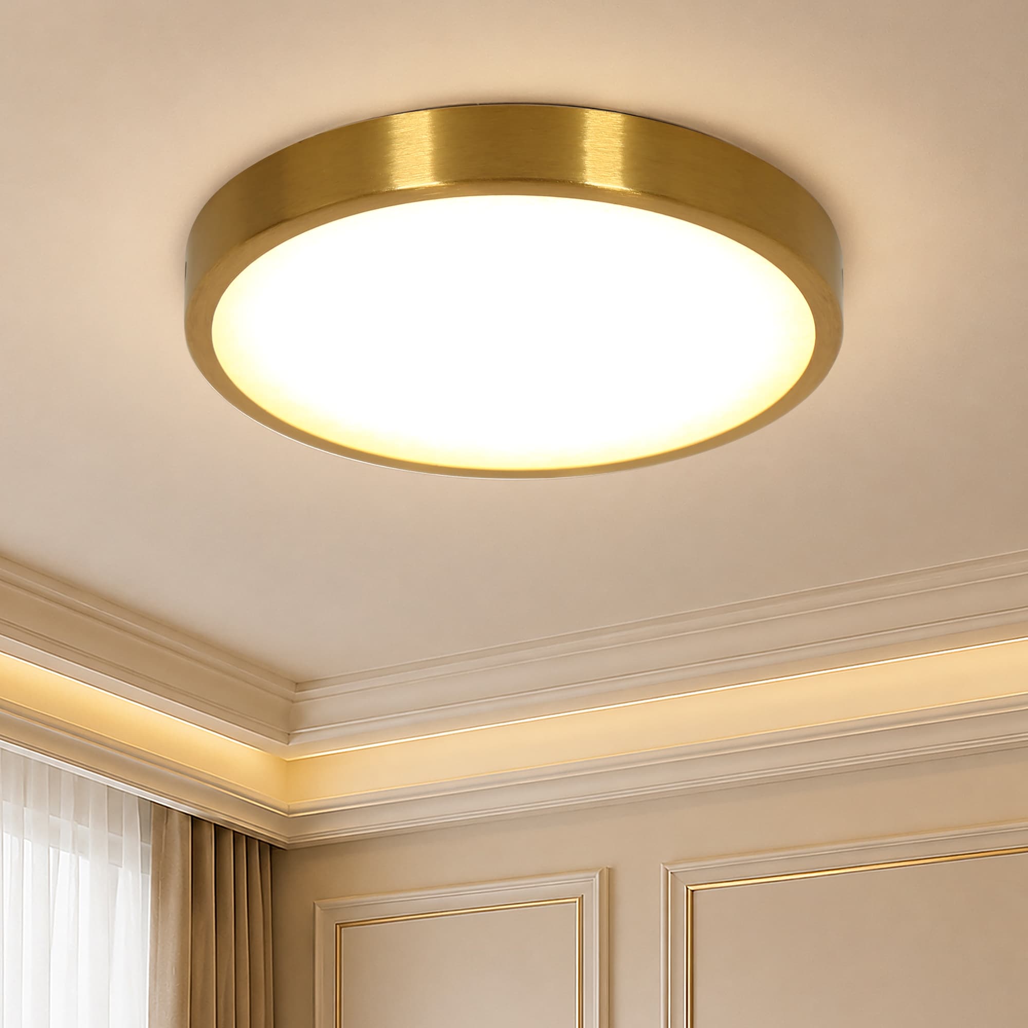 LNC  Orbit Adustable Color Temperature 7.2-in Gold 1-Light Integrated LED Flush Mount