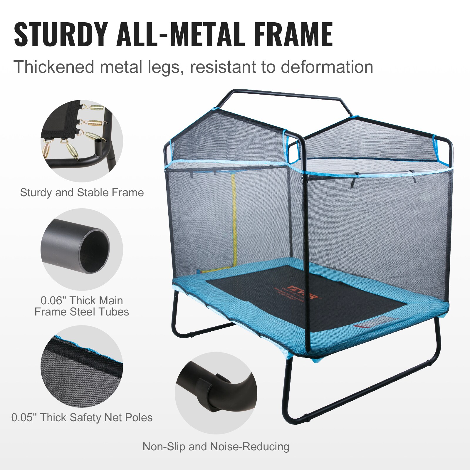 6-Foot Black Metal Kids' Trampoline with Enclosure
