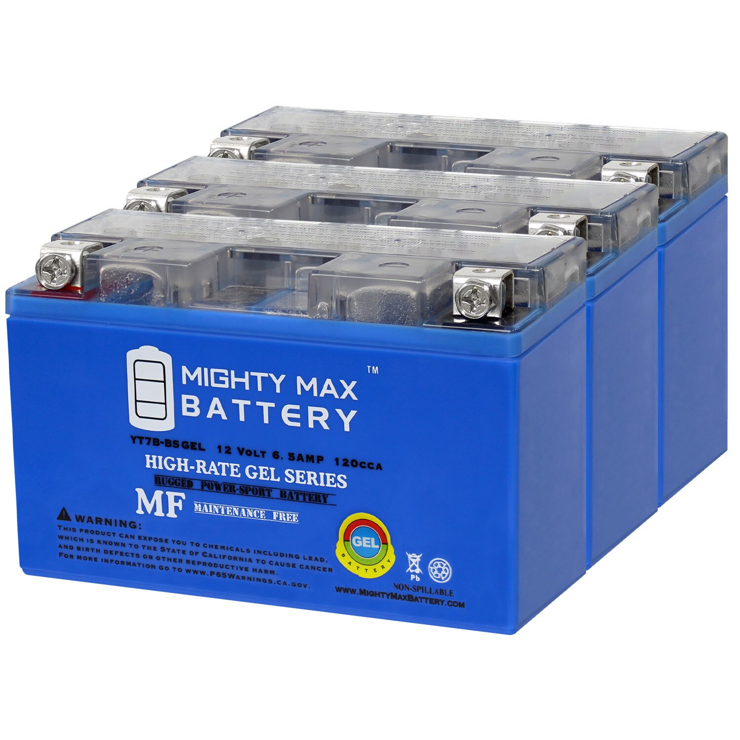 Mighty Max Battery MAX3991524 12V 6.5 AH, GEL Type, 110 CCA, AGM Motorcycle Rechargeable Sealed GEL 1260 Backup power Batteries 3 -Pack