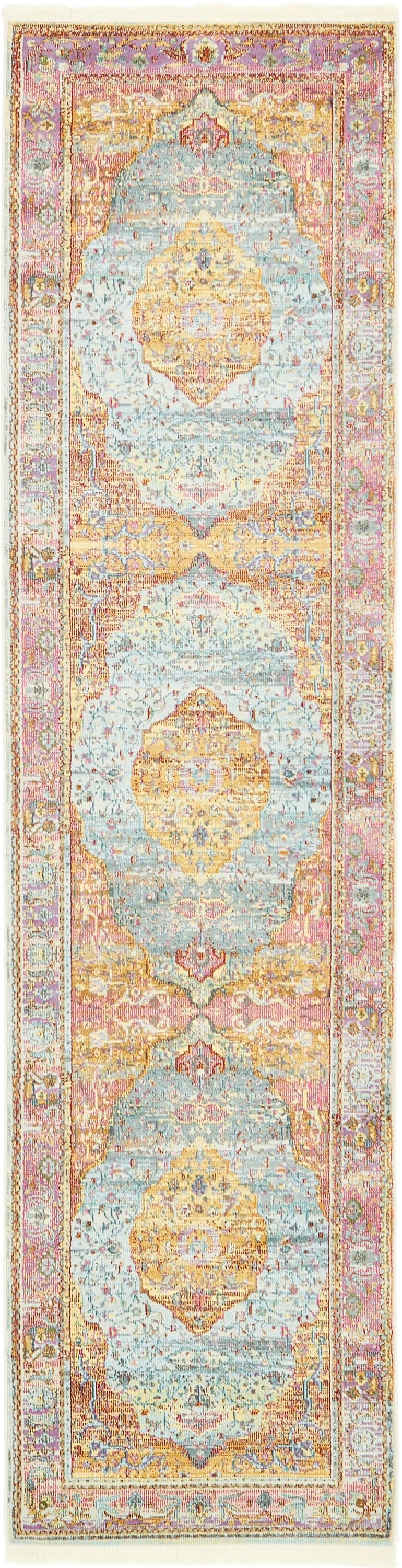 Unique Loom 3139561 Miramar Baracoa 3 x 10 (ft) Loomed Polypropylene Multi/Blue Rectangular Indoor Medallion Bohemian/Eclectic Runner rug