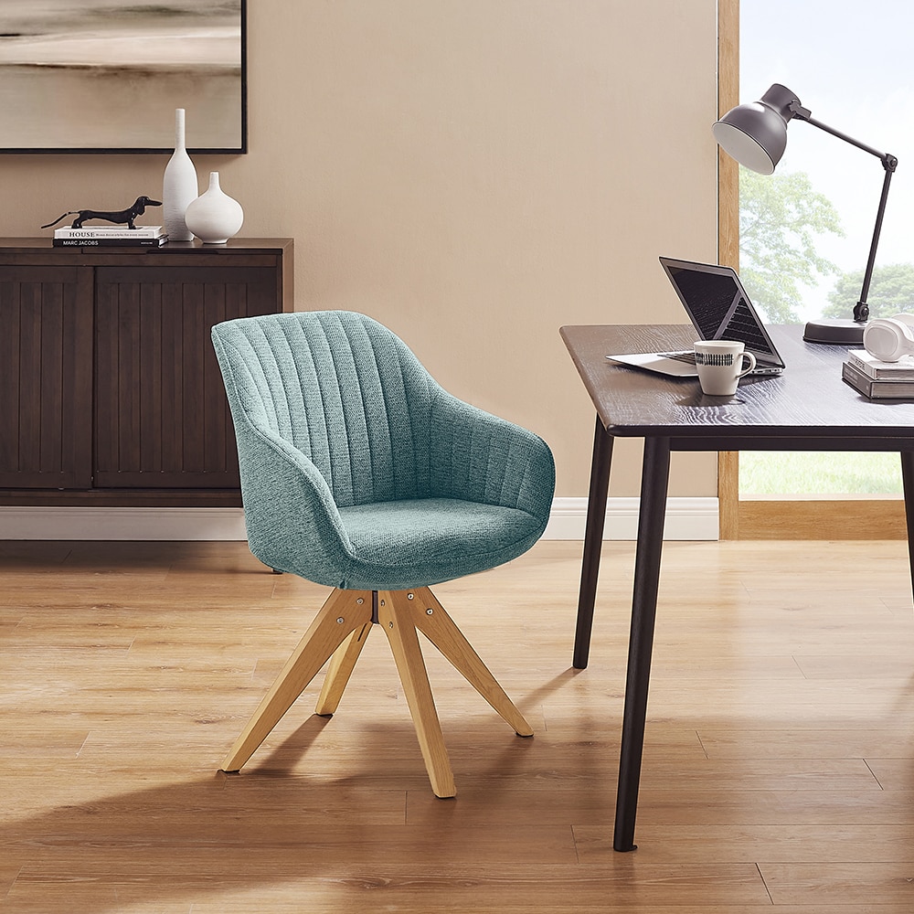 Mid-Century Light Blue Swivel Accent Chair with Beech Wood Legs