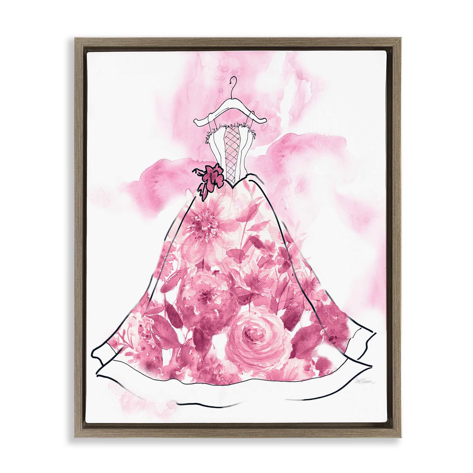 Stupell Industries BT-973-FFE-24X30 Modern Watercolor Flower Dress Brown Framed Floater Canvas Wall Art By Carol Robinson 25 x 31