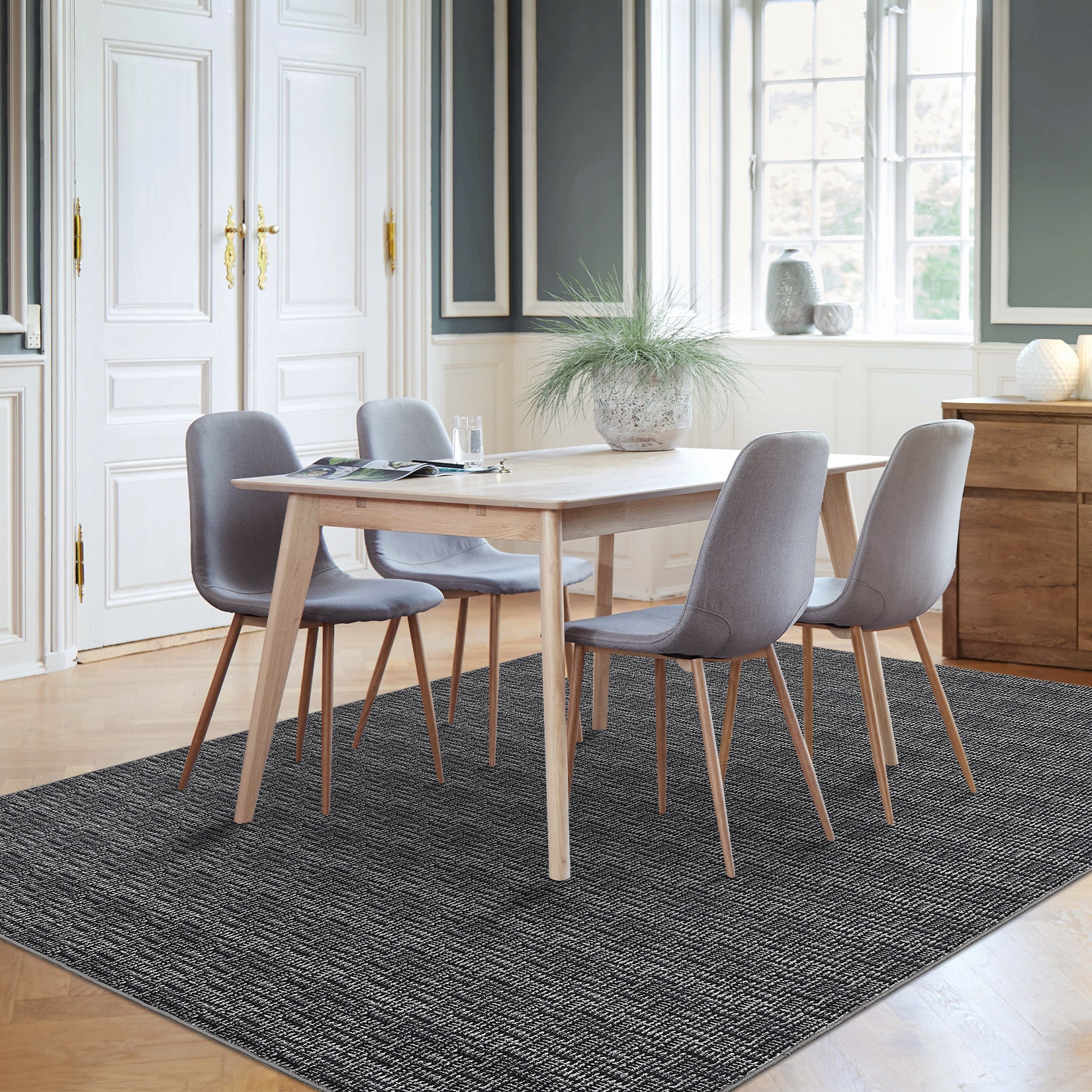 Garvee YXY-LO-PHO-338C8N5S 8 x 10 (ft) Loomed Black Rectangular Indoor Solid Mid-Century Modern Machine washable Pet Friendly Area rug