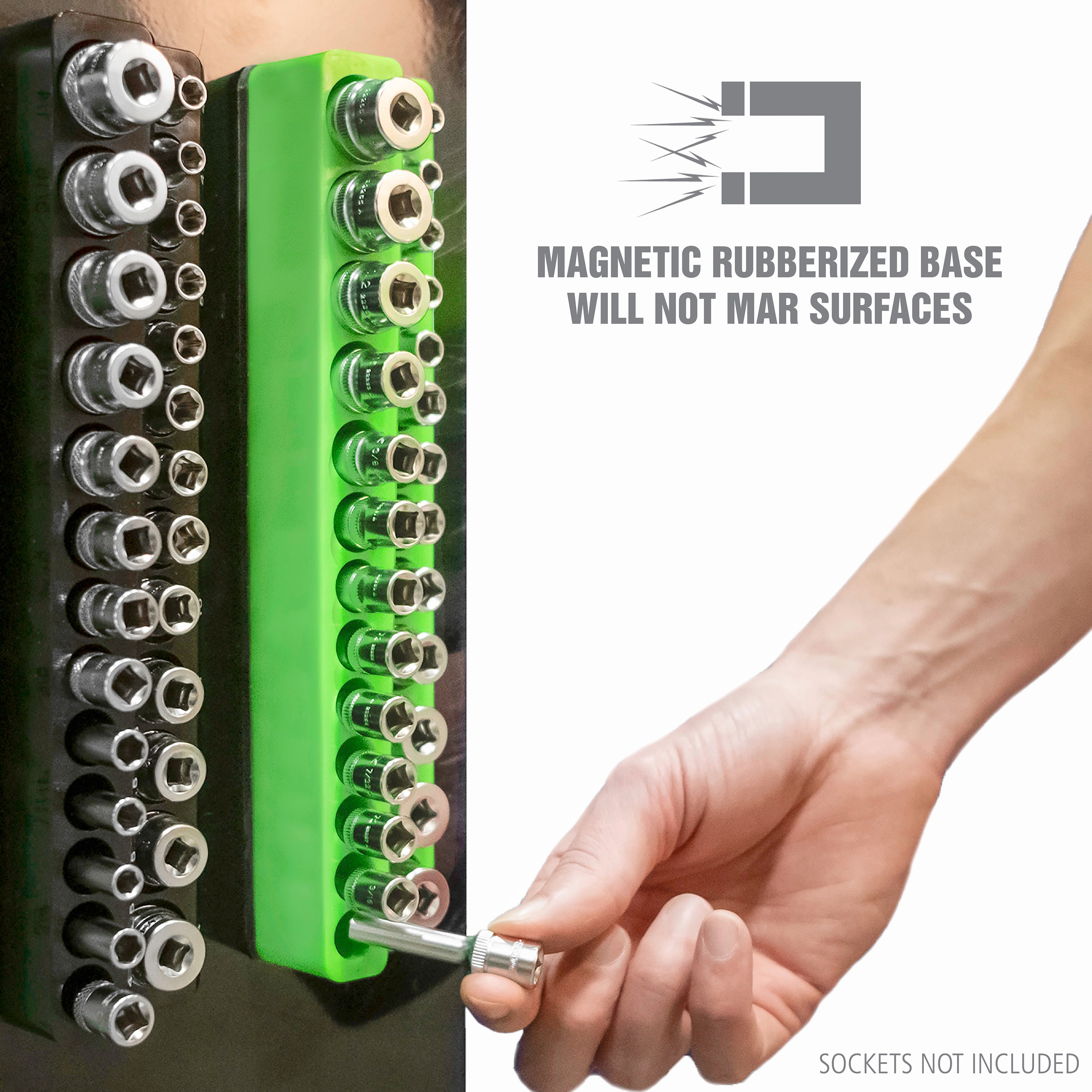 OEM Non-marring Rubberized Bas. Plastic Socket Storage Piece Magnetic  Socket Tray Set- Green, Sae in the Tool Storage Accessories department at 
