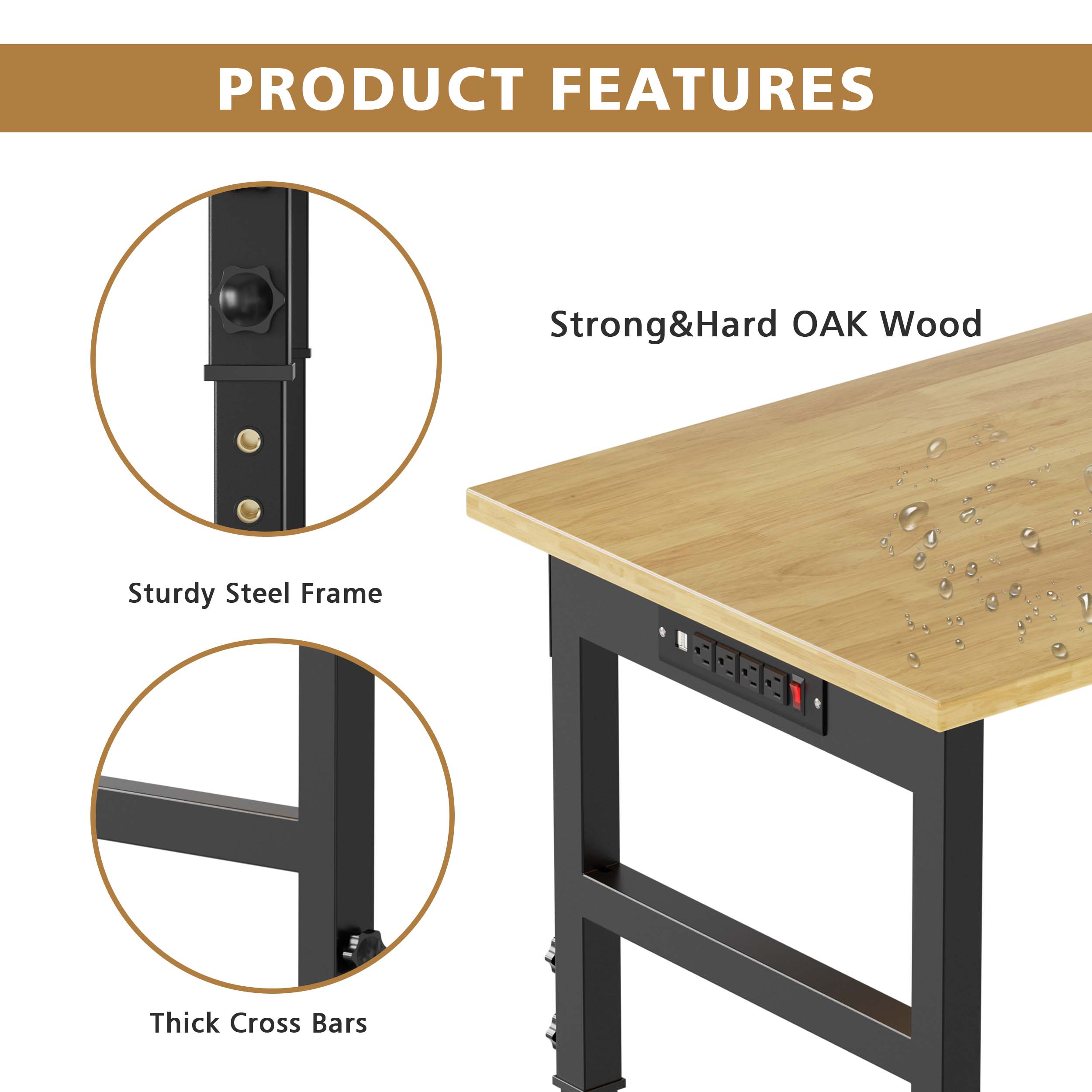 Seville Classics UltraGraphite Wood Top Workbench on Wheels 48-in