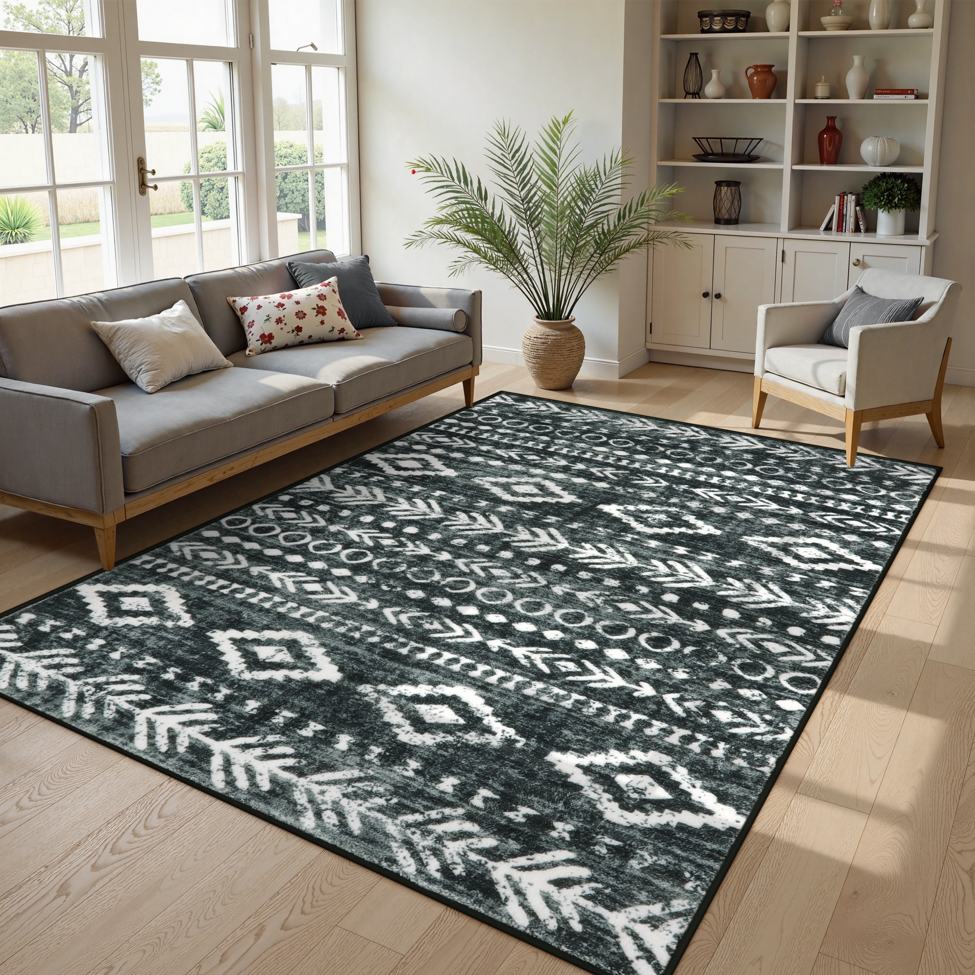 Lahome AR-DNE-006-B3 5x7(ft) Black Washable Modern Abstract Non Slip Ultra Thin Soft Area Rug
