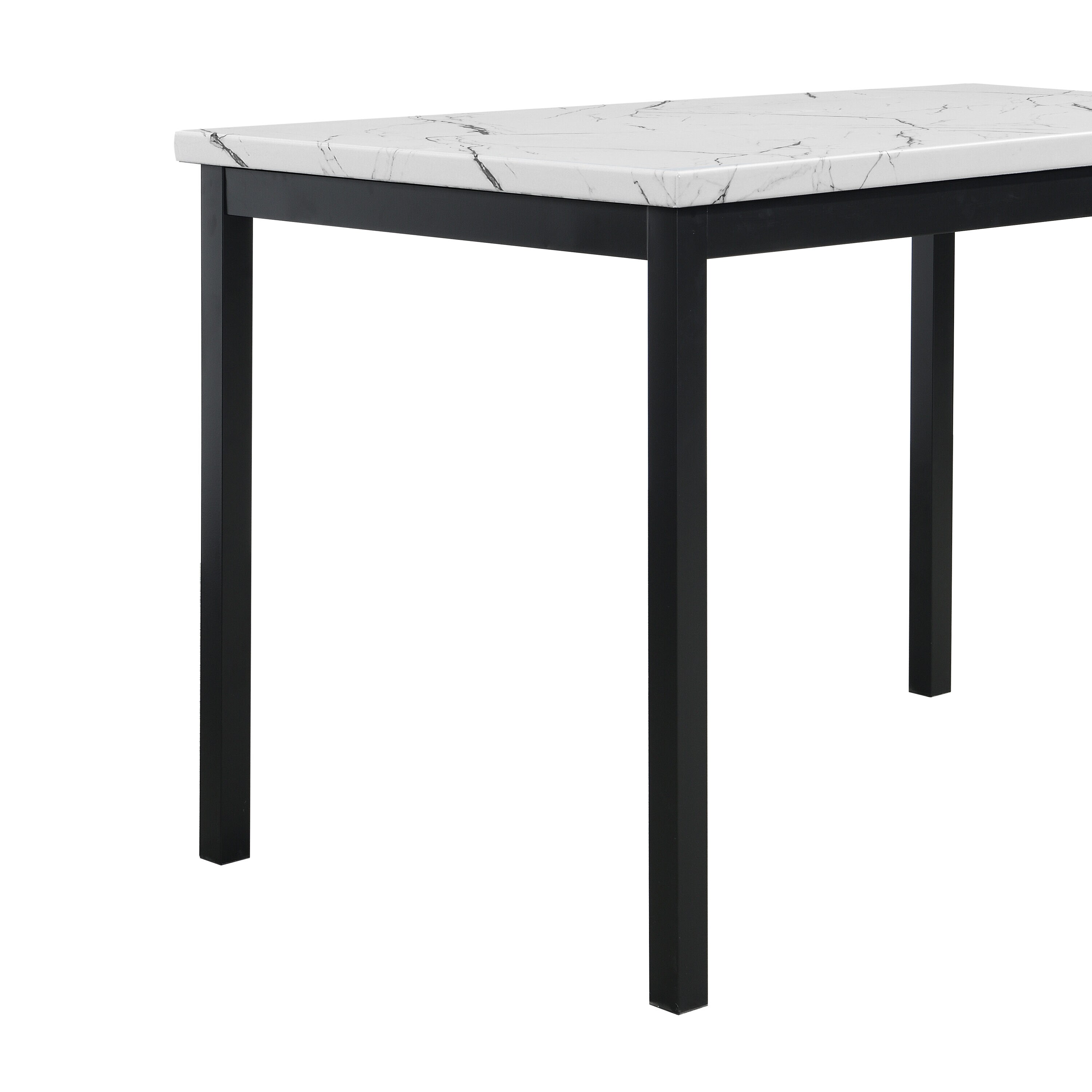 Contemporary Rectangular Faux Marble Dining Table with Black Metal Legs