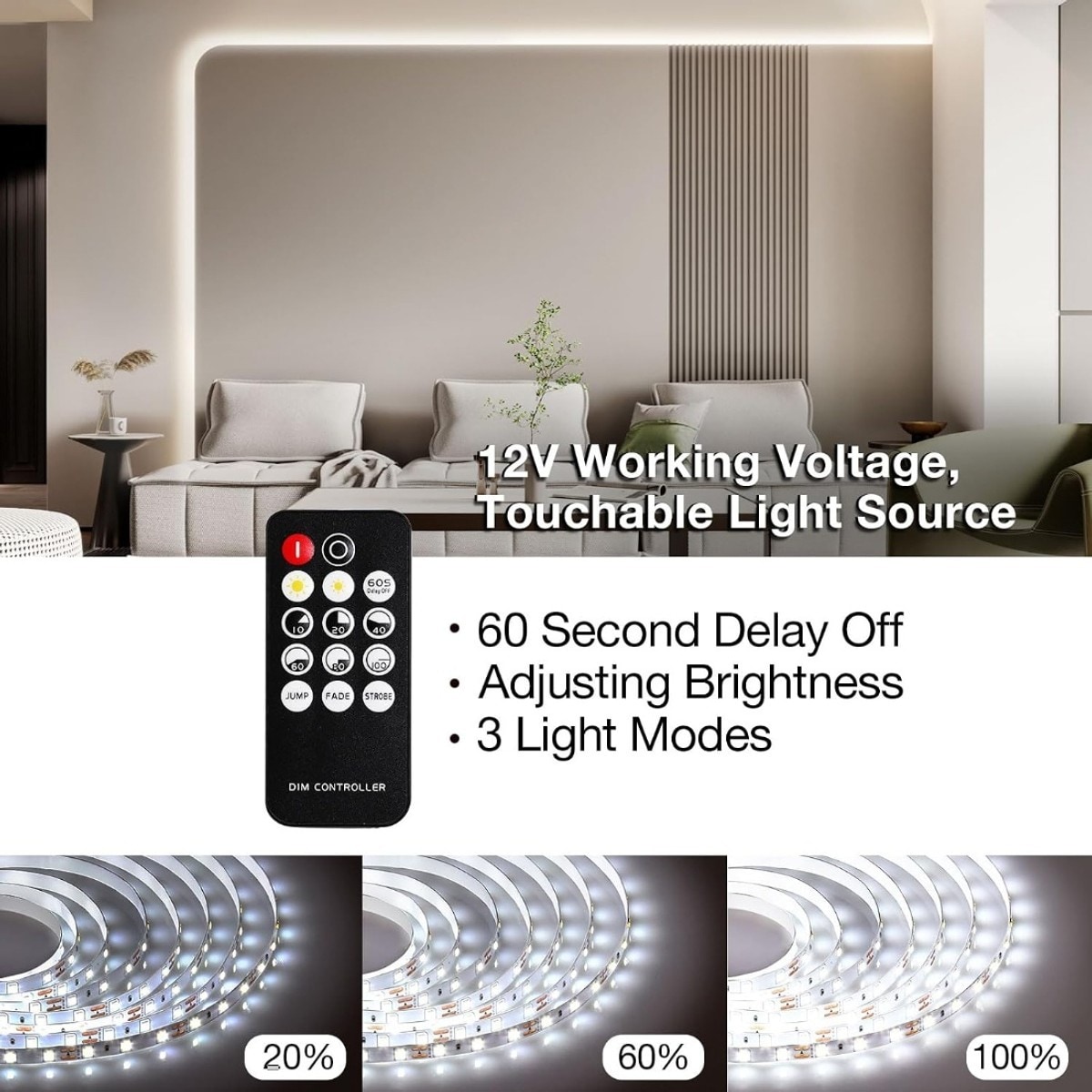 ABOYAPPO 2 Pack 66ft White LED Strip Lights with Remote and 1200 LEDs ...