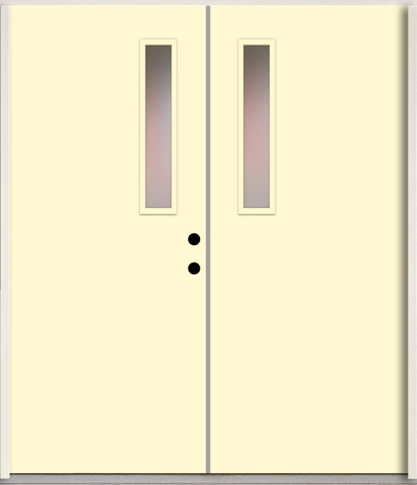 RELIABILT LO1063442 Spotlights 72-in x 80-in x Fiberglass 1/4 lite Left-hand inswing Bisque Paint Painted Prehung Double Front Door Insulating core