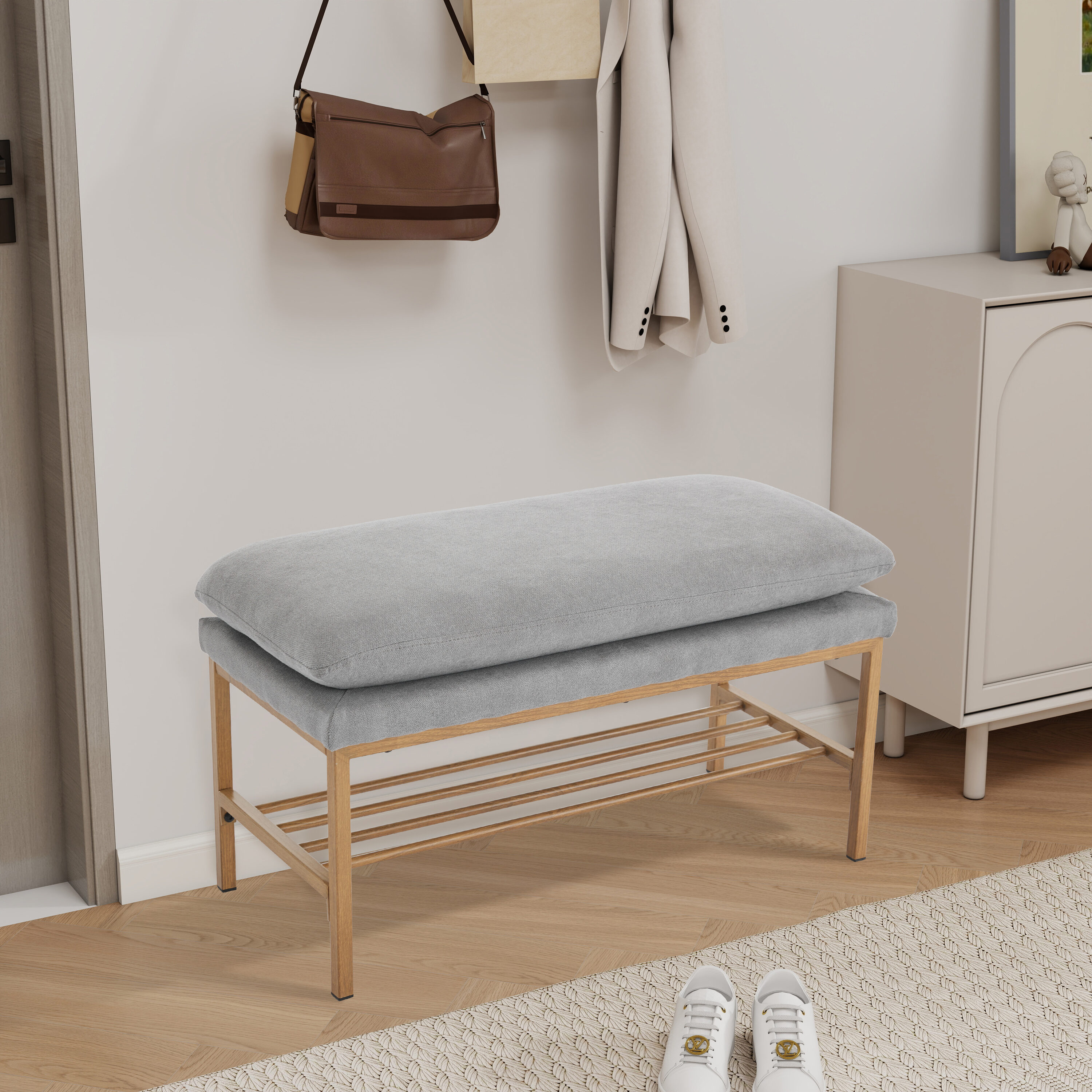 Hrinhom HC-W4107-GRAY Modern GRAY Storage Bench with Storage 32-in x 14.2-in x 17.7-in
