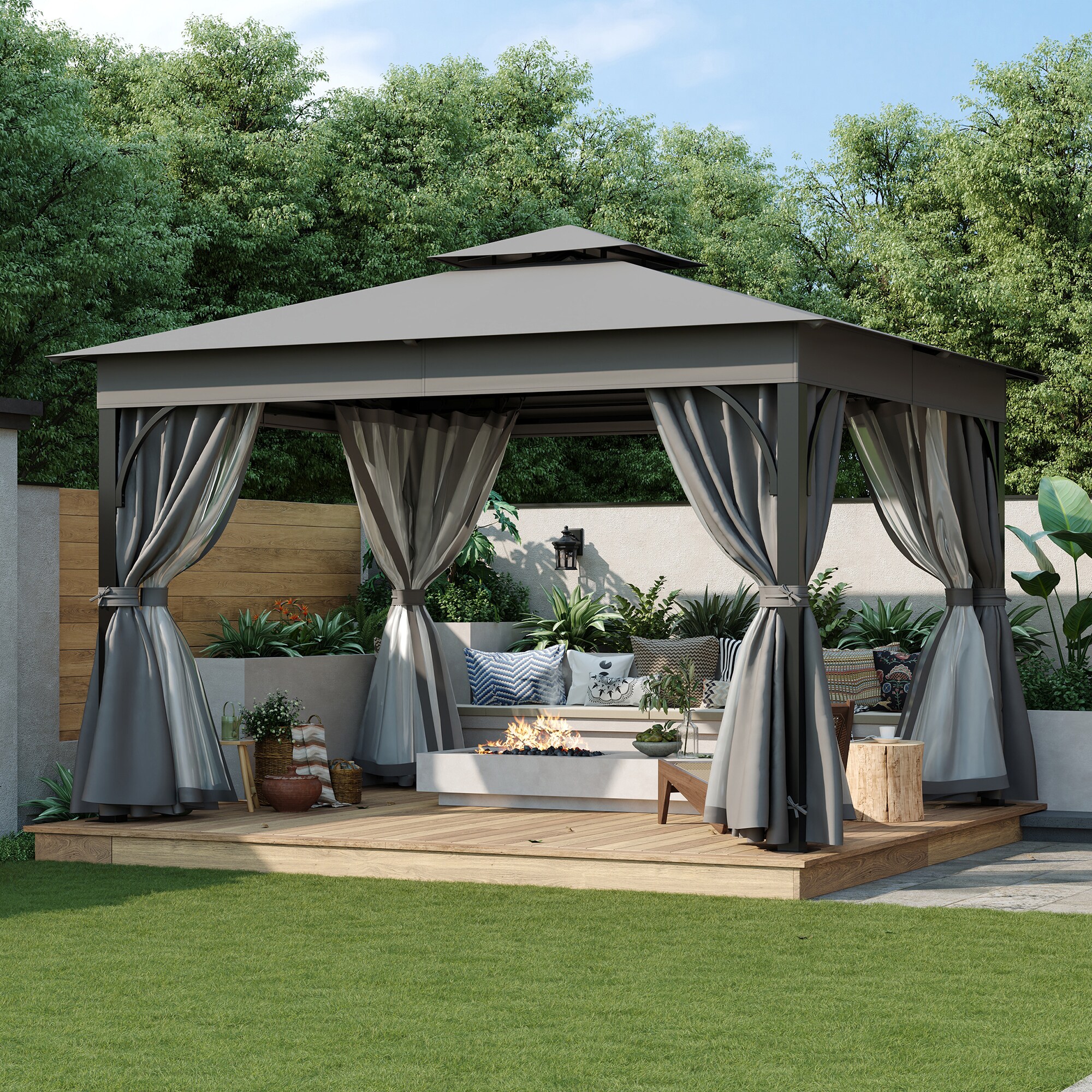 SINOFURN SYB260042GY Wood-Resin-Gazebos - View #2