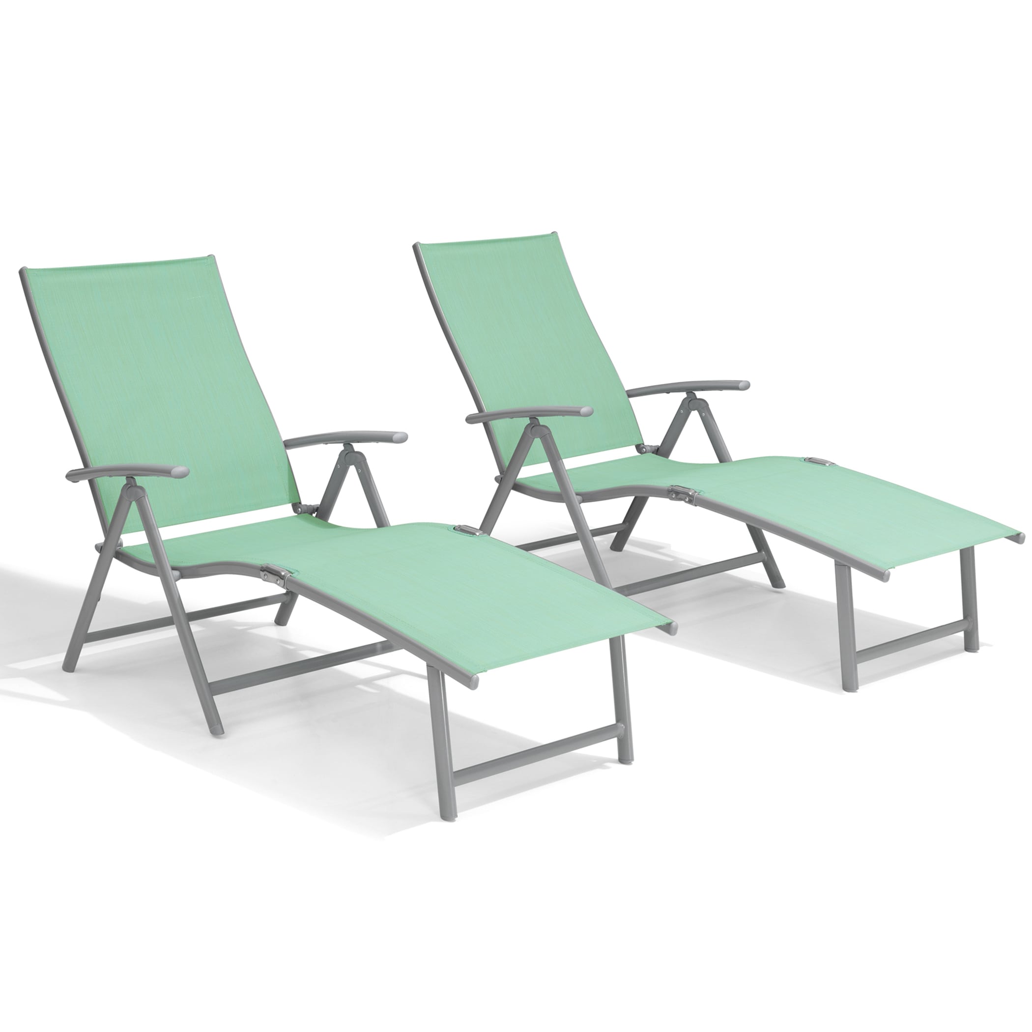 Crestlive Products CL-LG001GRN-2 Folding Patio Chaise Lounge Chair for Outside (2 PCS Green) Set of 2 Brown Aluminum Frame Stationary Chaise Lounge Chair with Green Textilene Mesh Seat