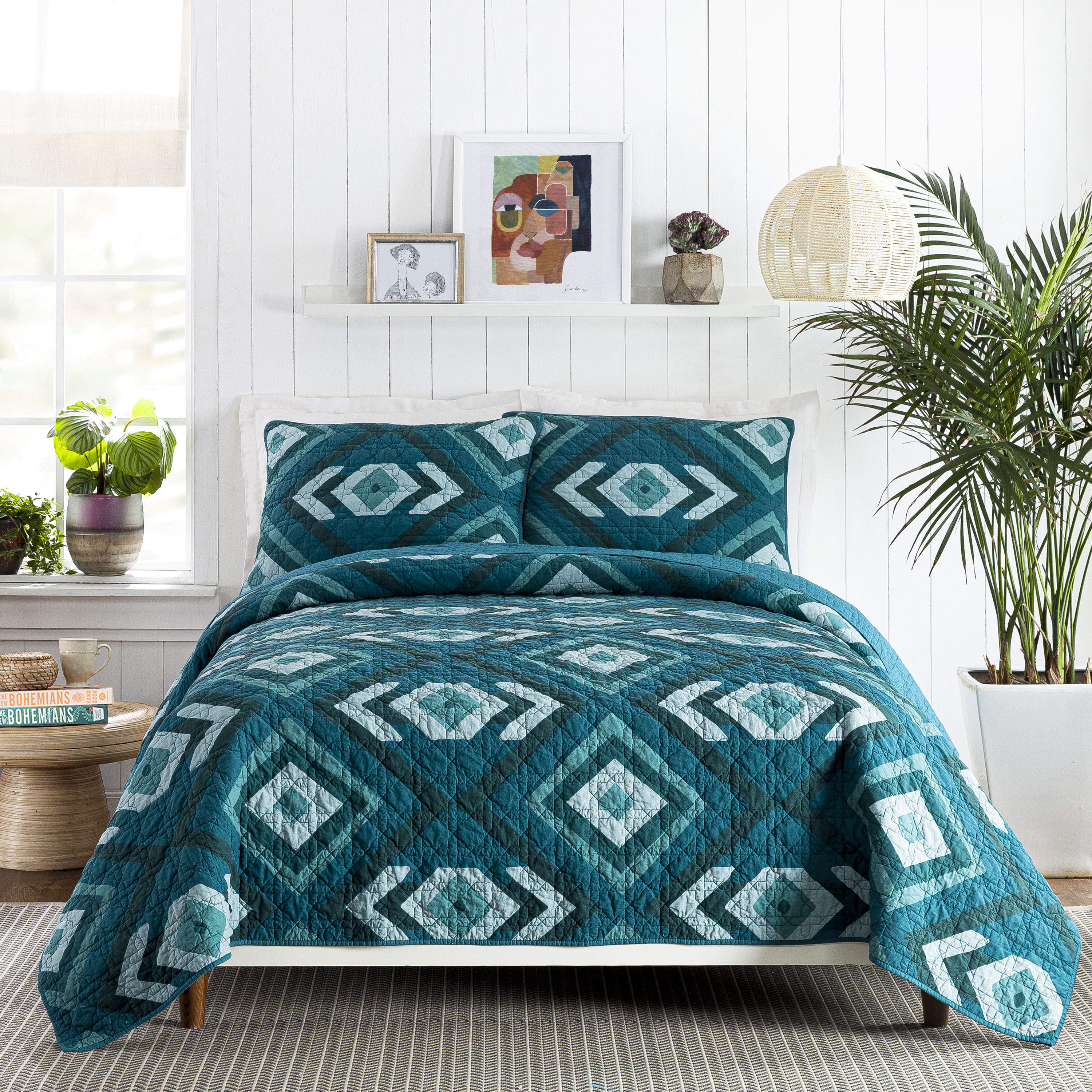 Jungalow A033120GRNFS Midway qlt st 3 -Piece Green King Quilt Set
