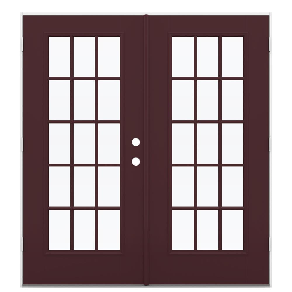 French 72-in x 80-in Low-e Simulated Divided Light Currant Fiberglass French Right-Hand Outswing Double Patio Door in Red | - JELD-WEN LOWOLJW184100110