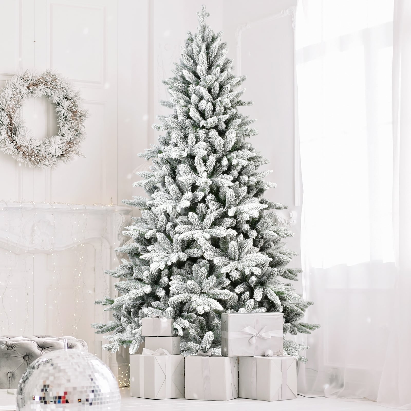 AAZJ JMR-307765AAZ 5-ft Snowy frosted fir Flocked White Artificial Christmas Tree