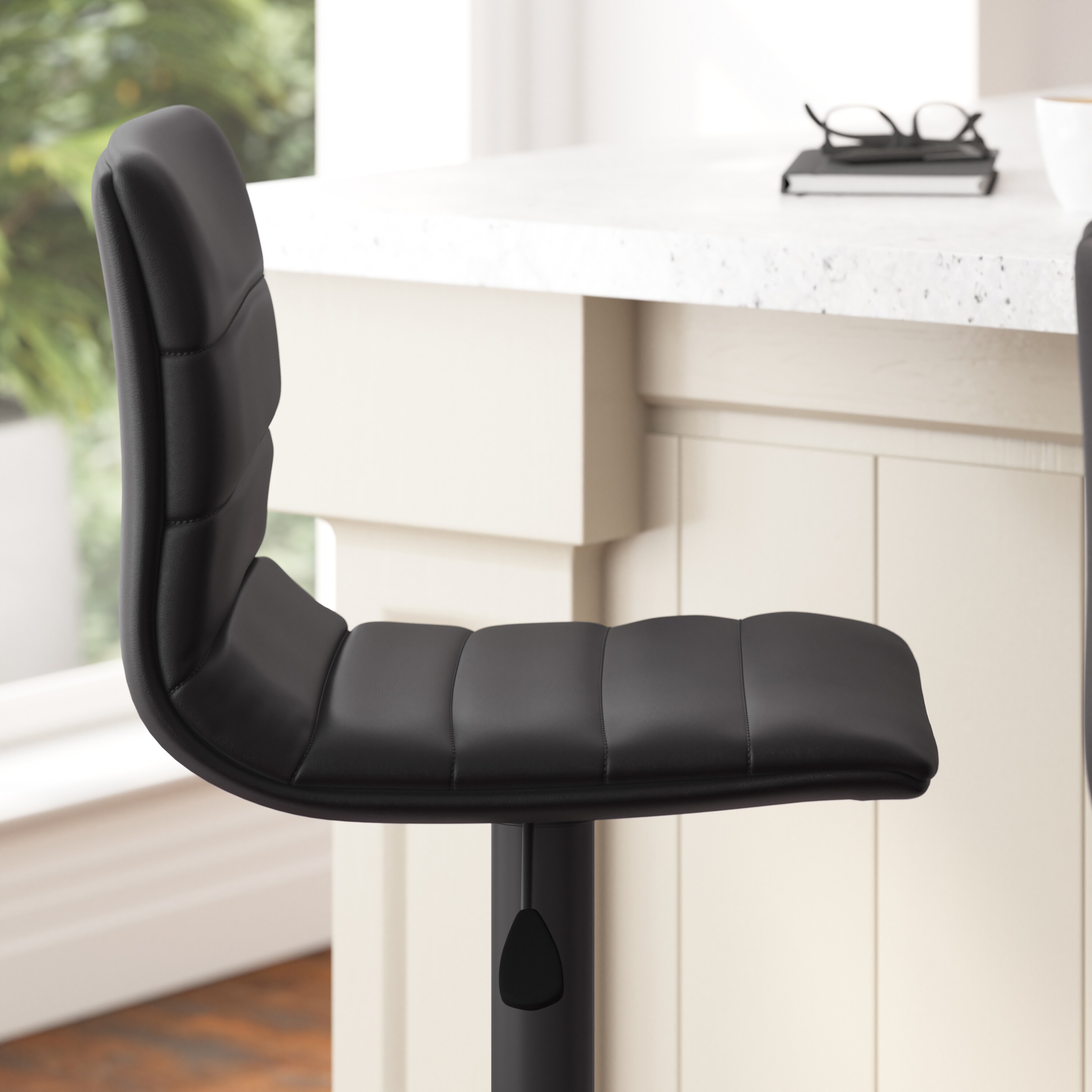 Black Adjustable Swivel Bar Stool with Metal Frame