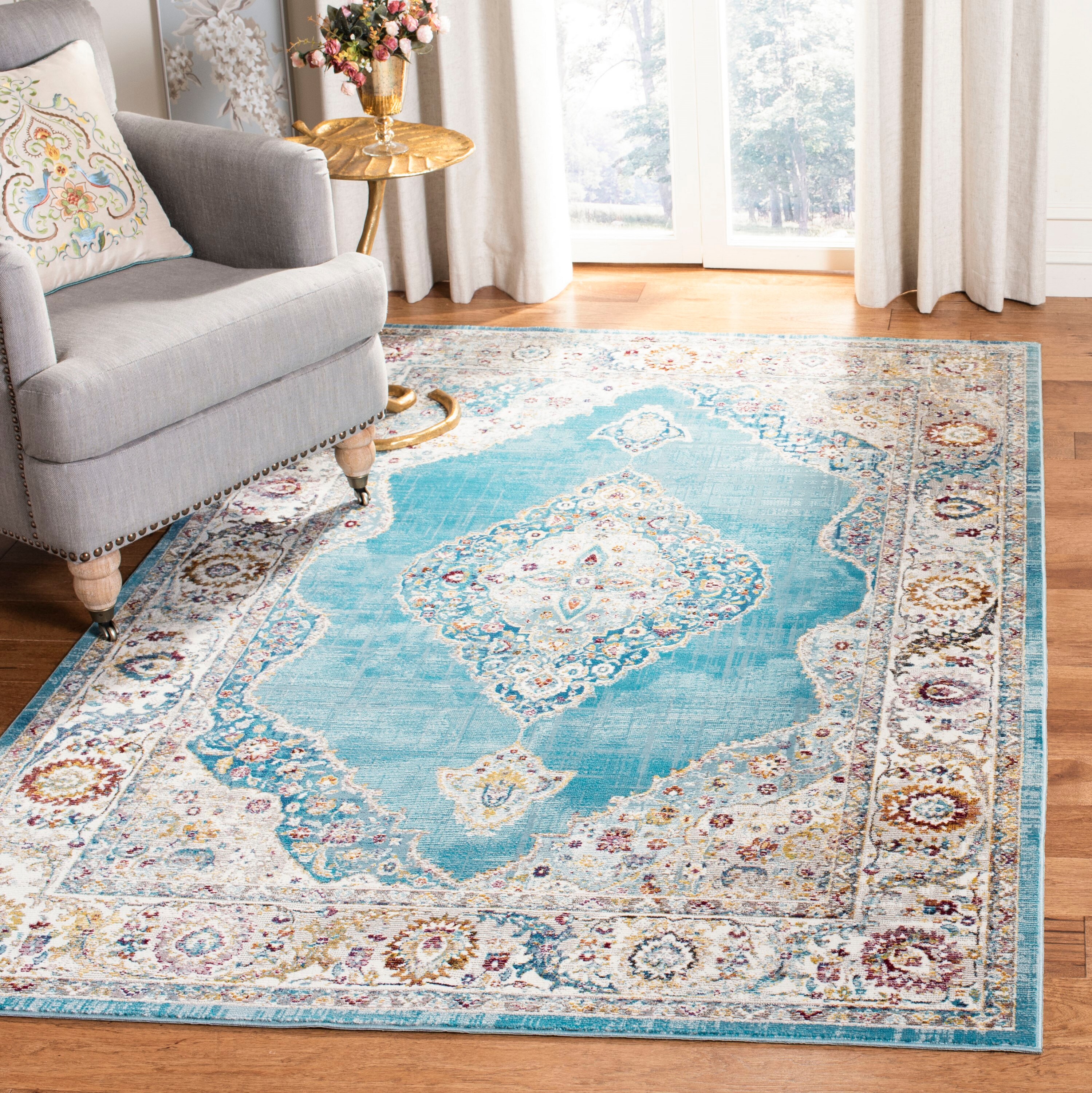 Safavieh ARA116M-4 Aria Botich 4 x 6 (ft) Loomed Polypropylene Ivory/Navy Rectangular Indoor Distressed/Overdyed Bohemian/Eclectic Area rug