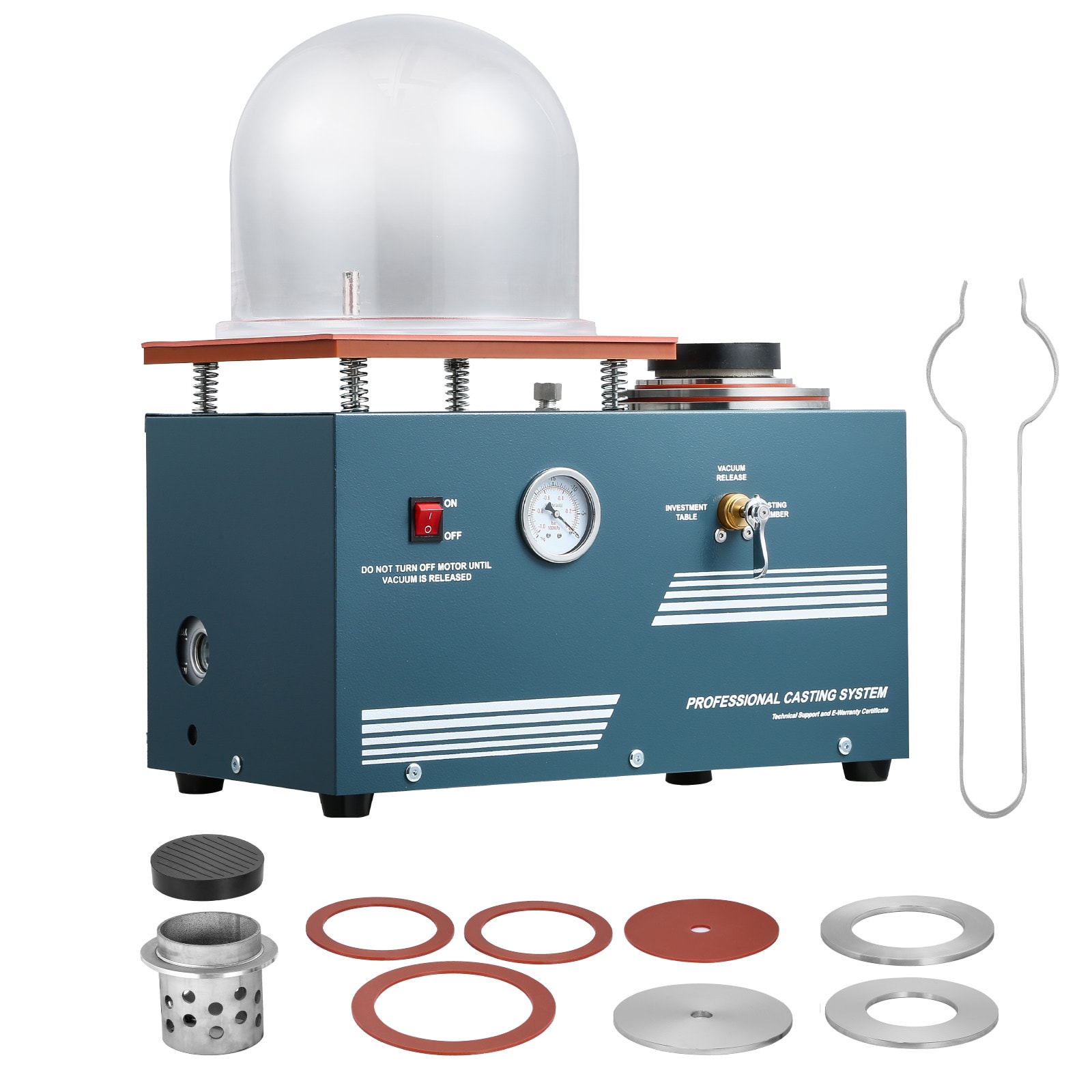 SVOPES SVOPESZBDMJ2L13855V1 Vacuum Investing Casting Machine. 290W Power. with 3 CFM Pump and Bell Jar. Convenient Oil Injection Port. Precision Pressure Gauge. 11 x 11 in Workbench. Casting Machine for Jewelry and Metal