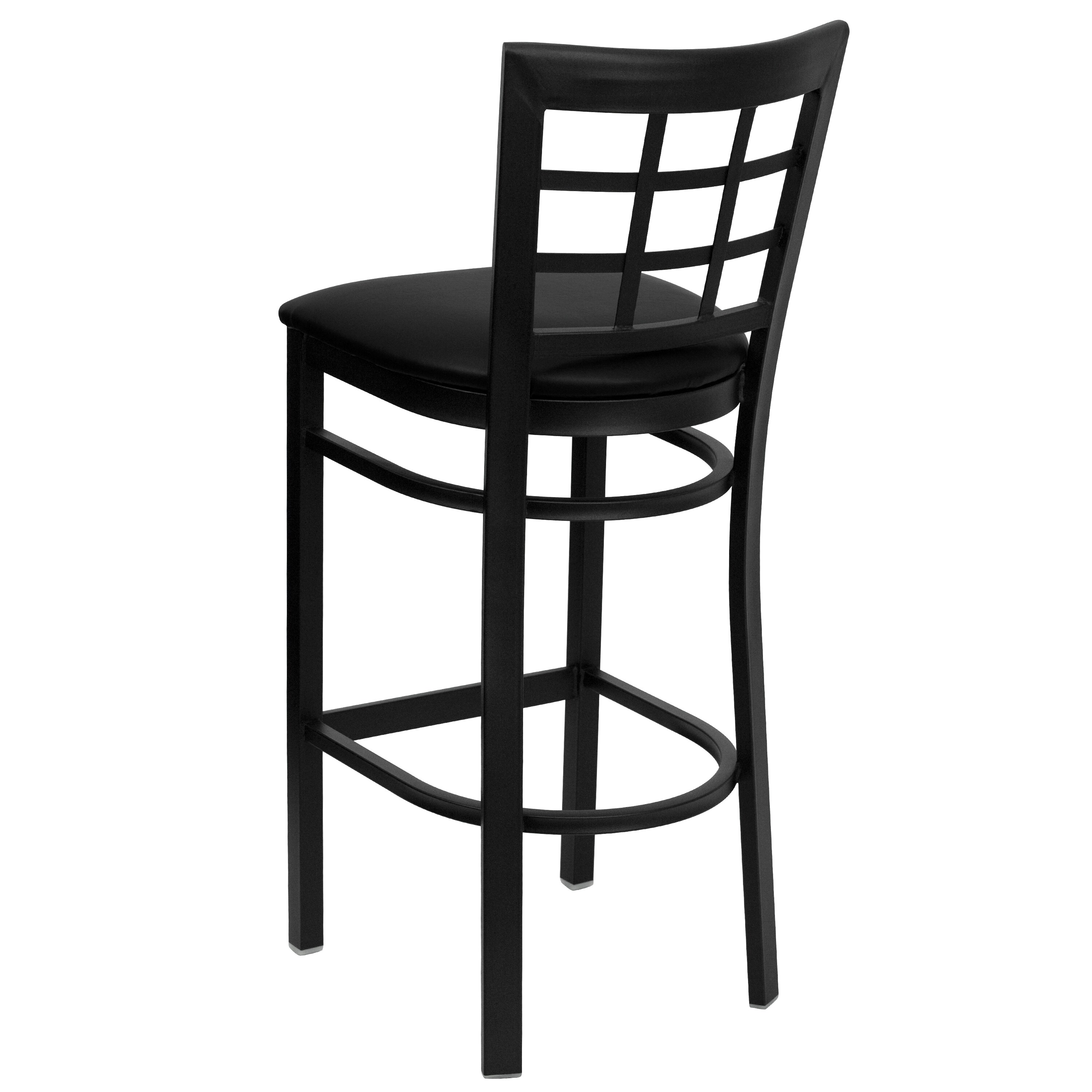 Elegant Black Vinyl and Metal Window Back Bar Stool
