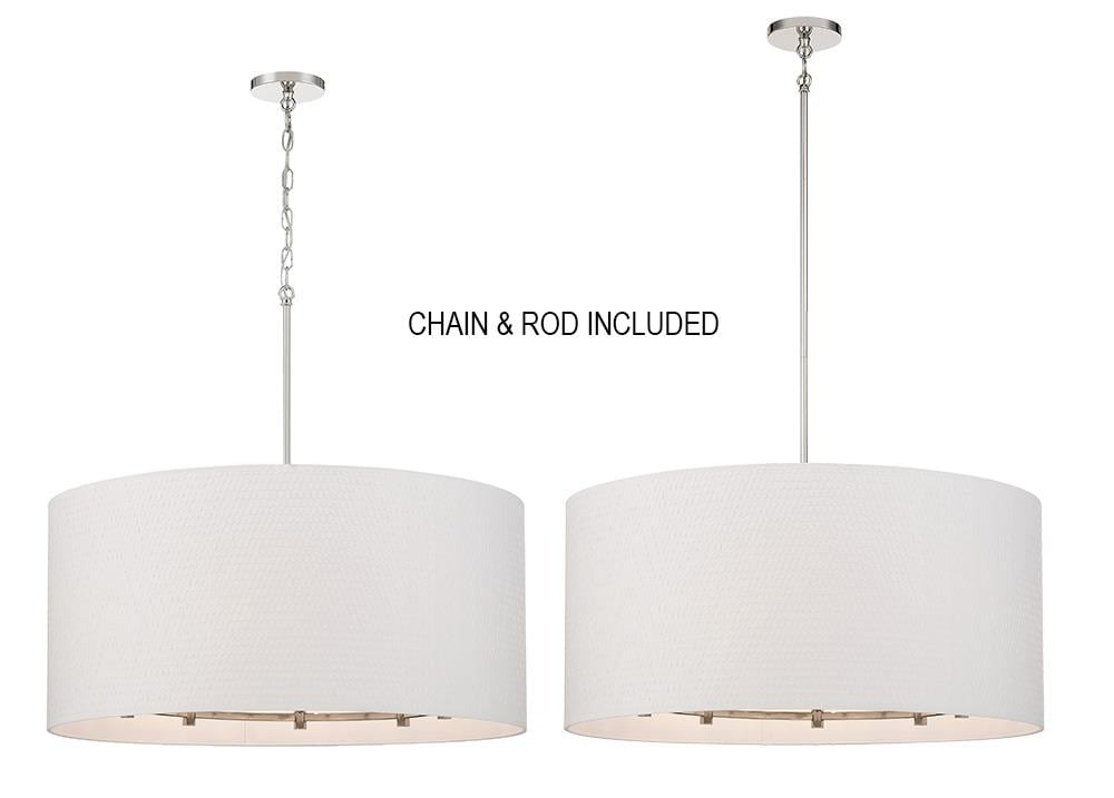 Polished Nickel 8-Light Drum Pendant with White Shade