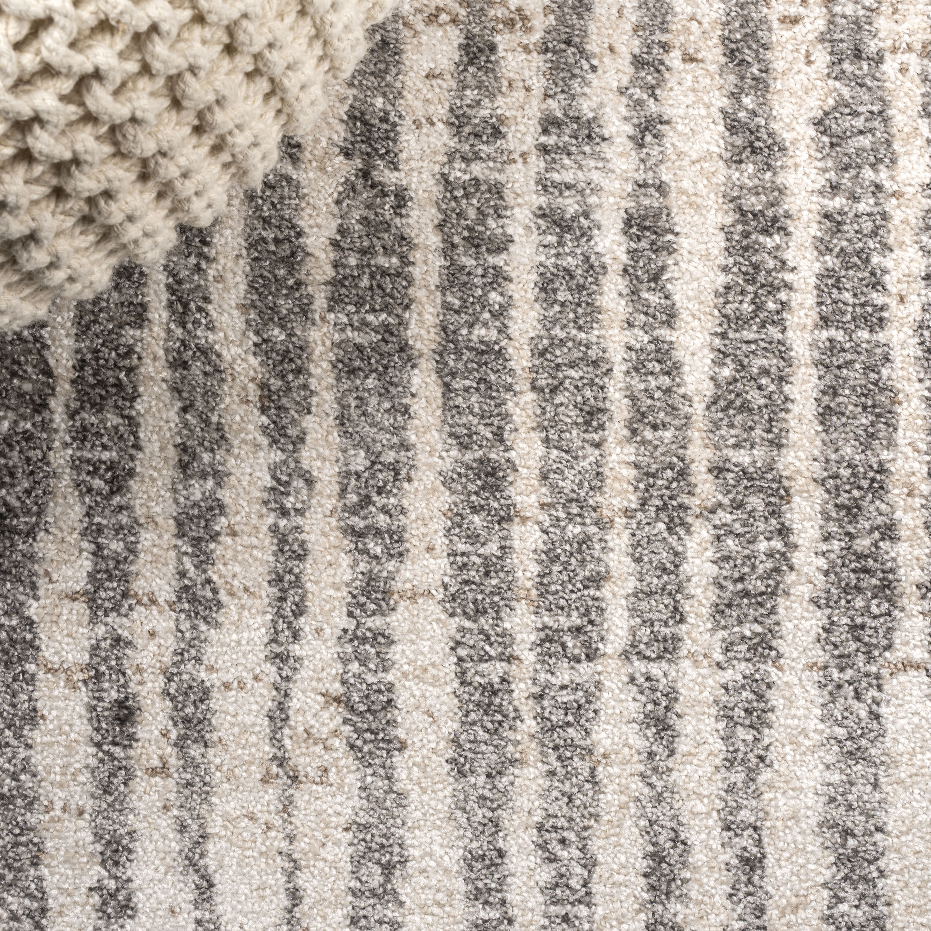 Reversible Gray and Ivory Stripe Synthetic Area Rug