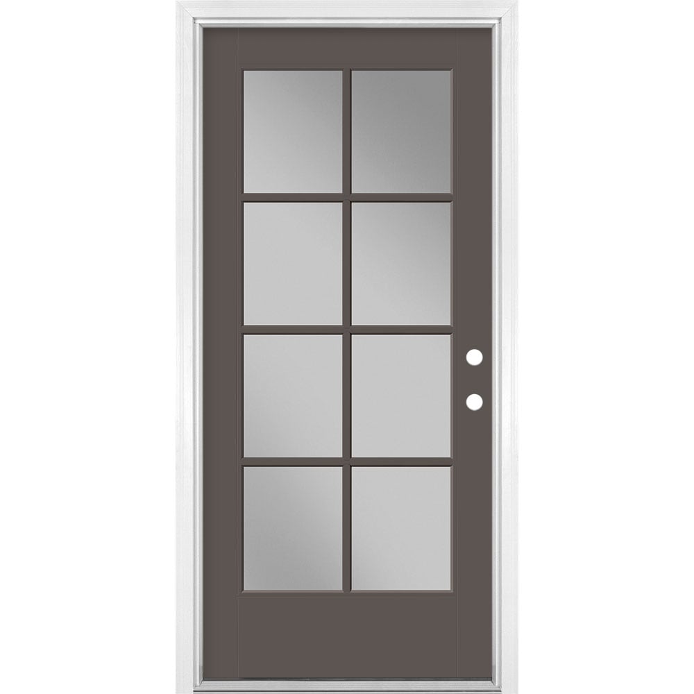 Masonite 1524413 36-in x 80-in x 4-9/16-in Fiberglass Full lite Left-hand inswing Timber Gray Painted Prehung Single door Front Door with Brickmould Insulating core Simulated divided light