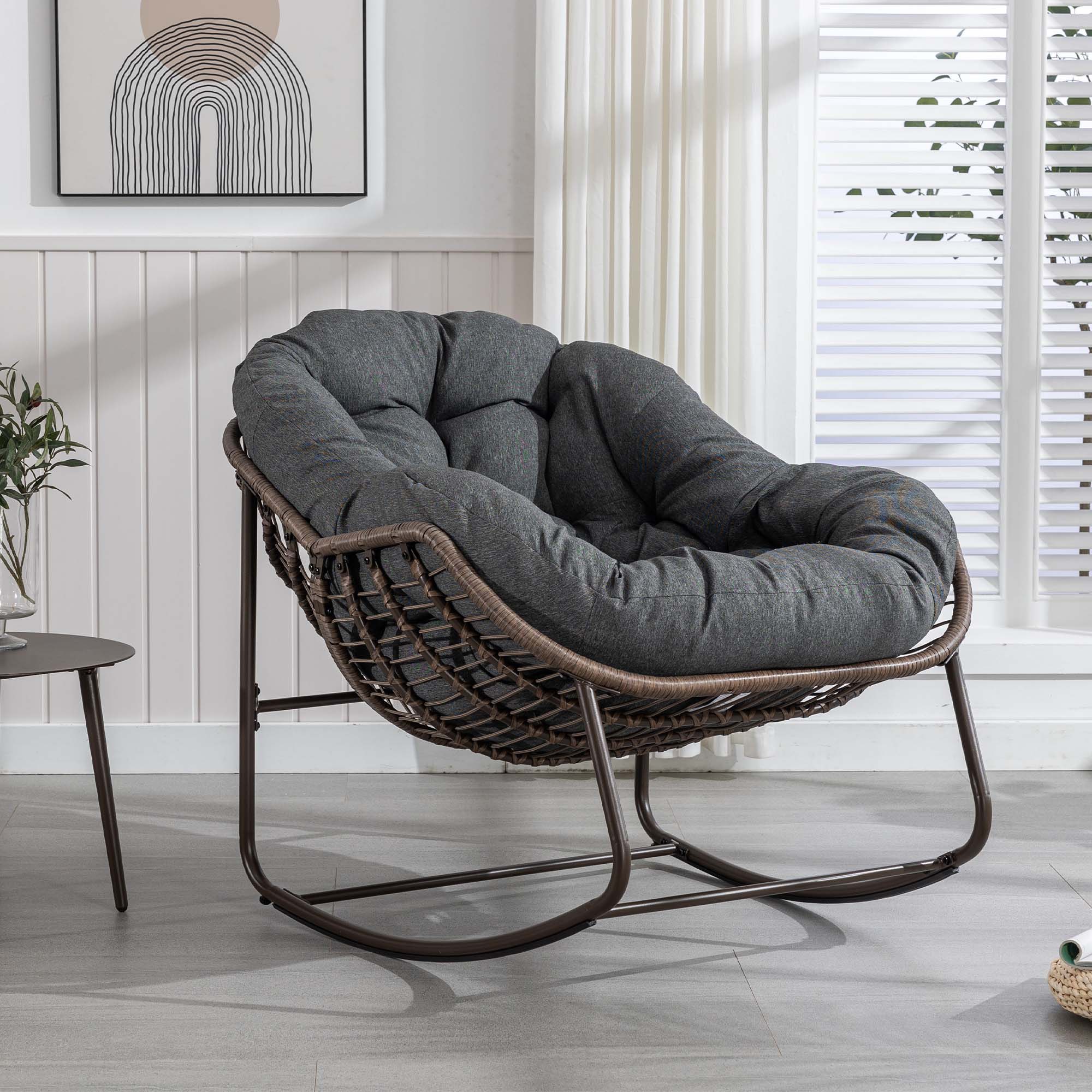 Fun Orange FUN25YZ16 Farmhouse Gray Swivel Rocking Chair