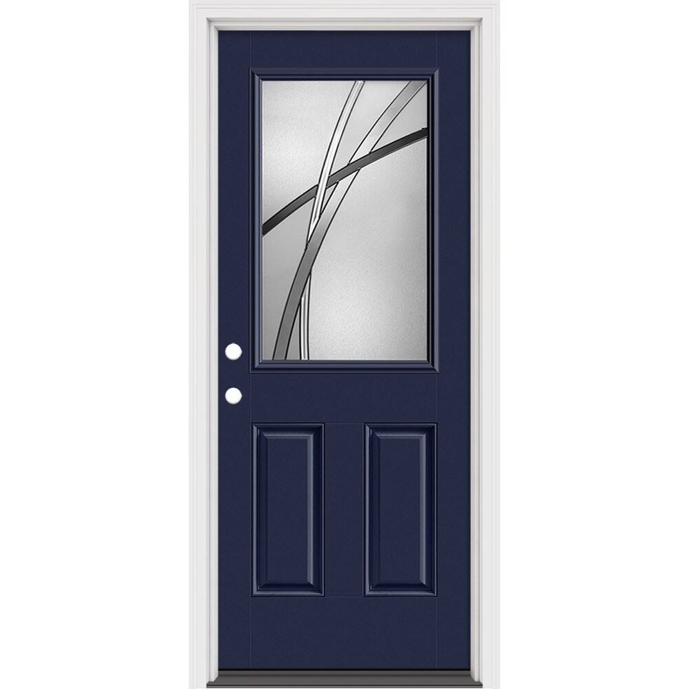 Masonite 632841 Kordella 36-in x 80-in x 4-9/16-in Fiberglass 1/4 lite Left-hand inswing Eclipse Painted Prehung Slab Front Door with Brickmould Solid core