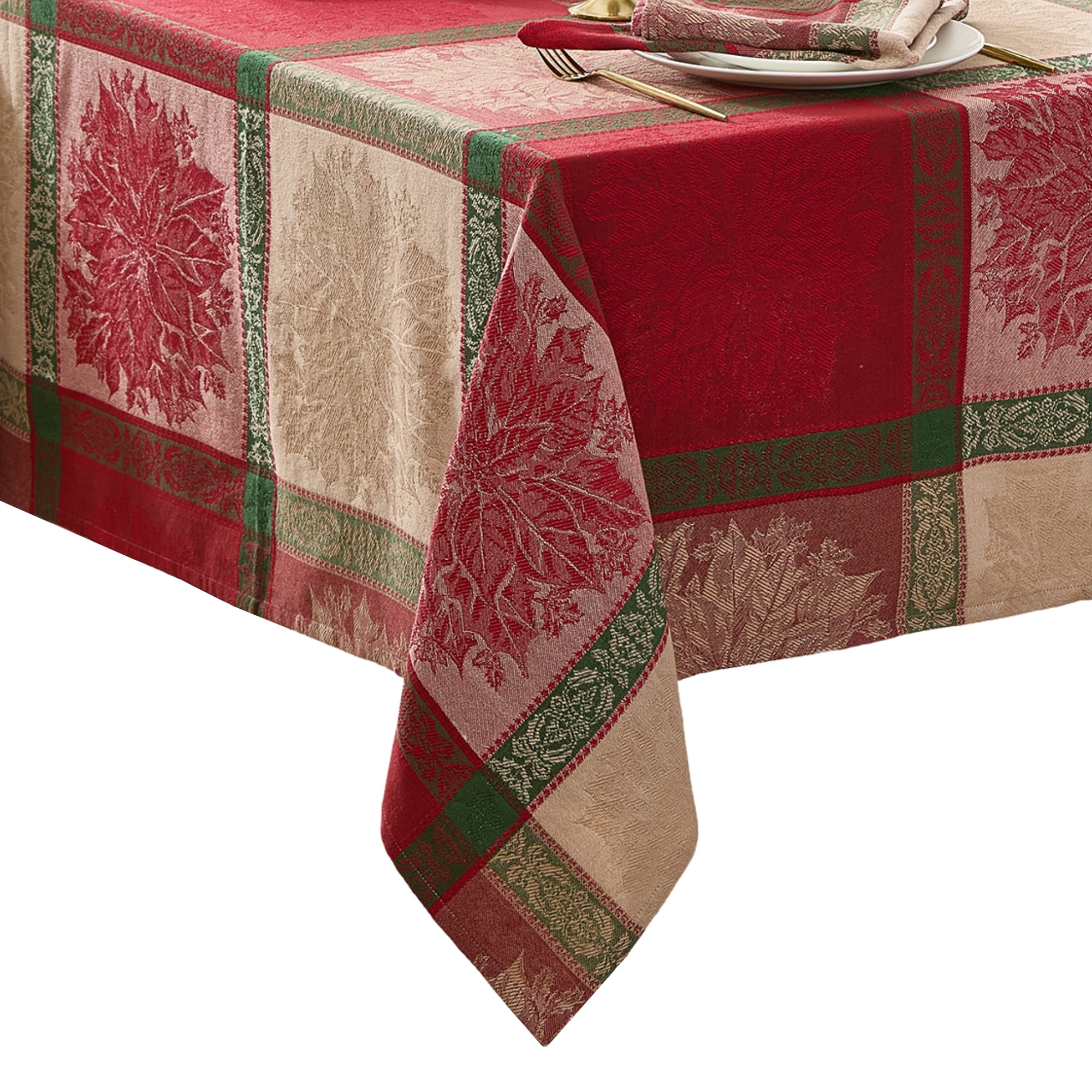 Elrene Home Fashions 194590284800 Prestige Poinsettia Jacquard Rectangle 52x70 Indoor Multicolor Table Cover for 5-ft rectangle