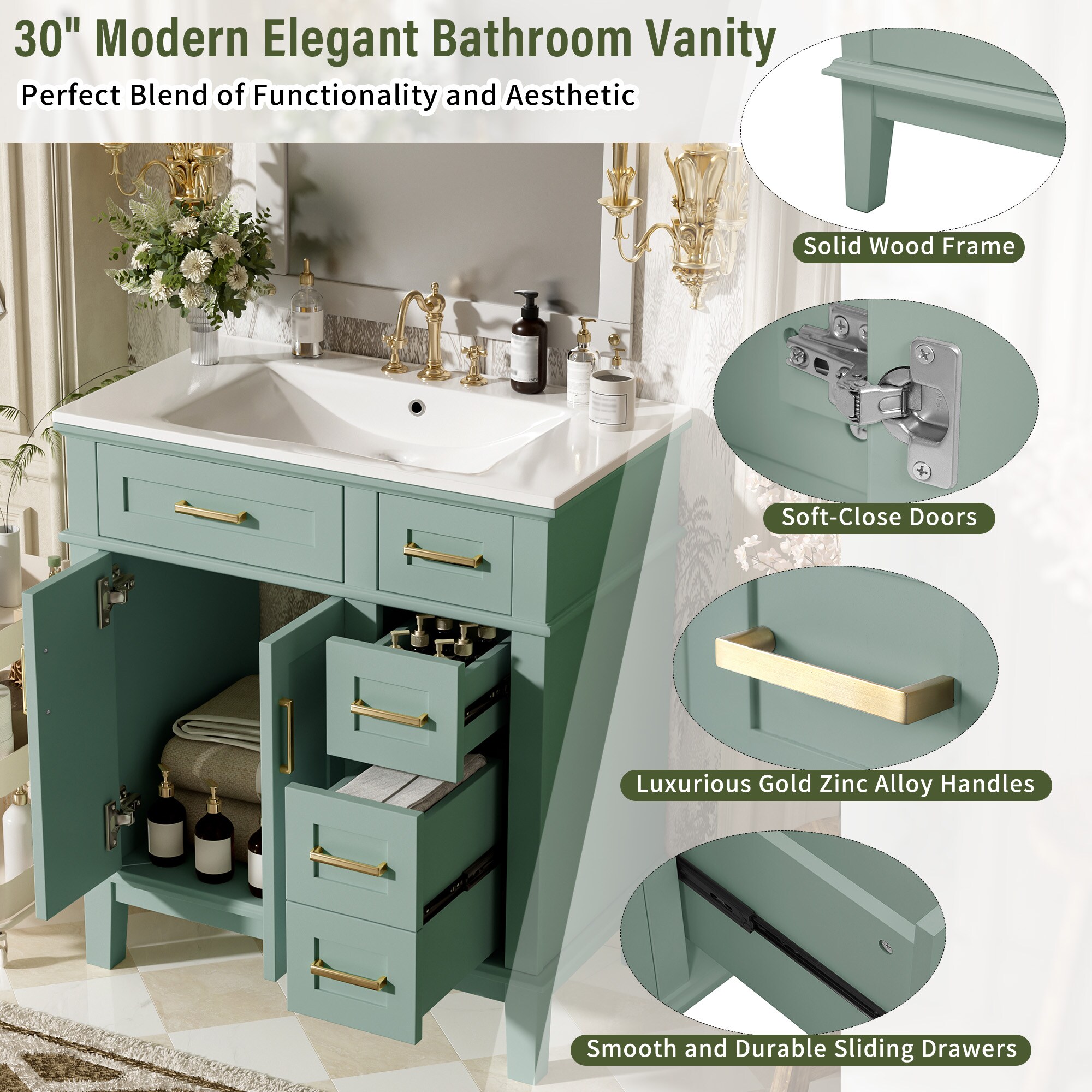 Homy Casa BV29-W30-GR Bath-Vanity-Combo - View #6