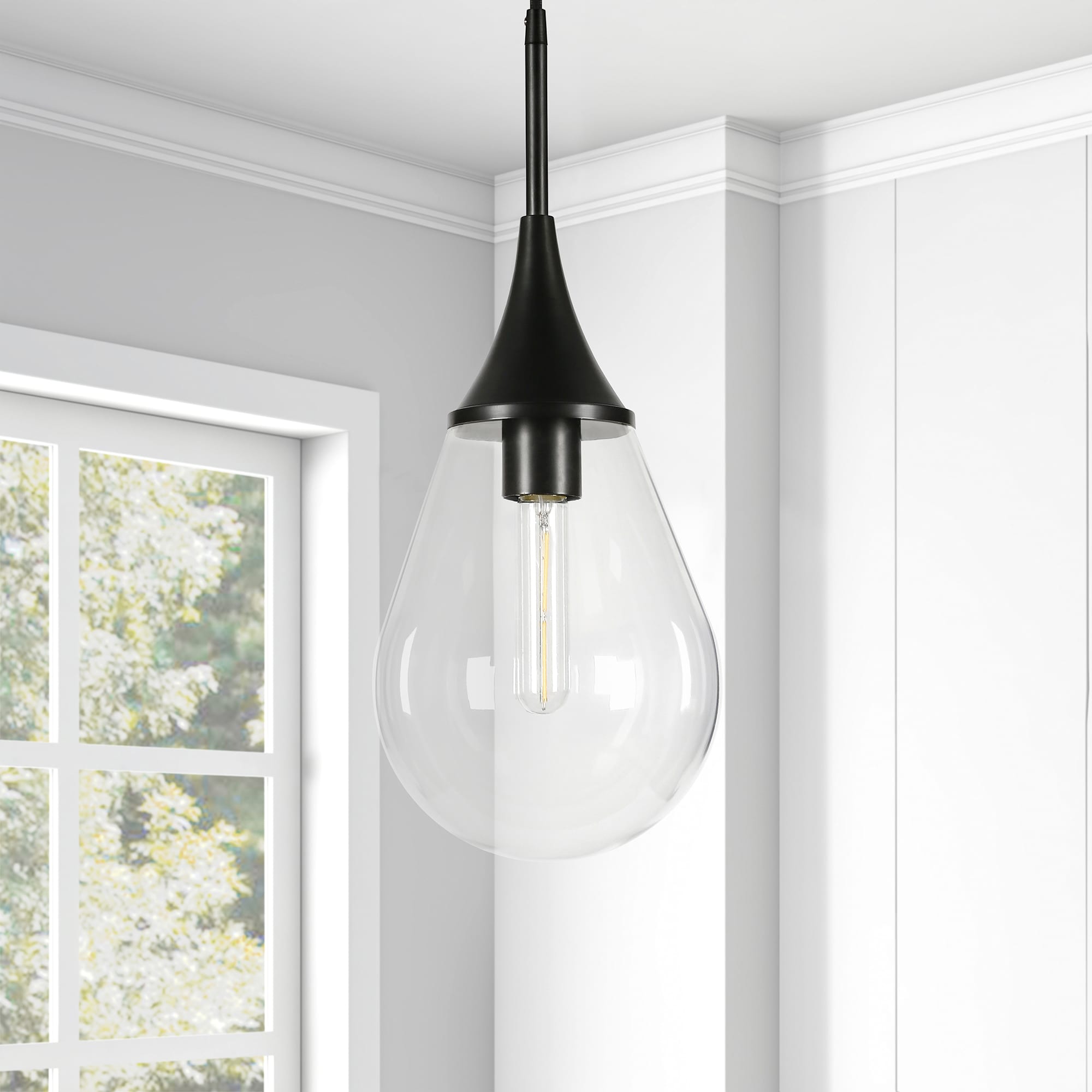 Ambrose Teardrop Glass Pendant with Polished Nickel Base