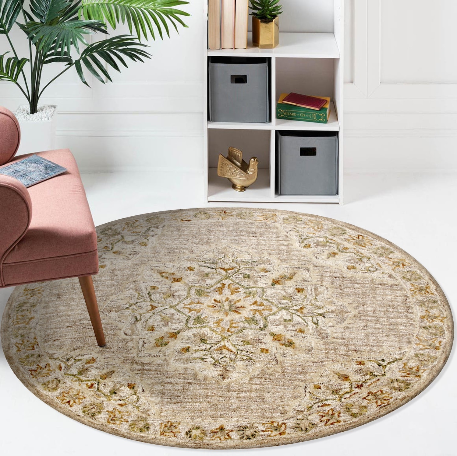 Handmade Traditional Medallion Tufted Wool Round Rug - 4'