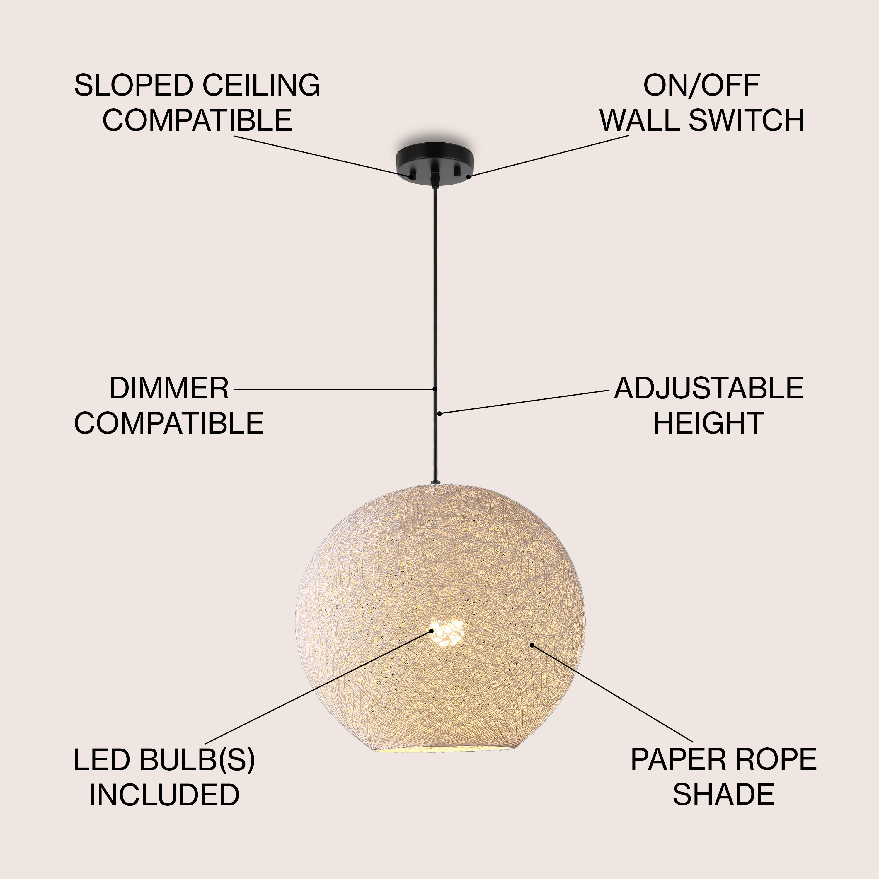 Lacey 19.5" White Bohemian Globe LED Pendant Light