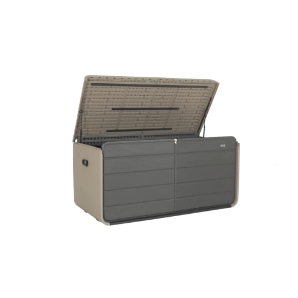 GDFStudio 338189 Large Outdoor Storage 260 Gallon Plastic Deck Box with Lock and Wheels for Outdoor Cushions-Gray