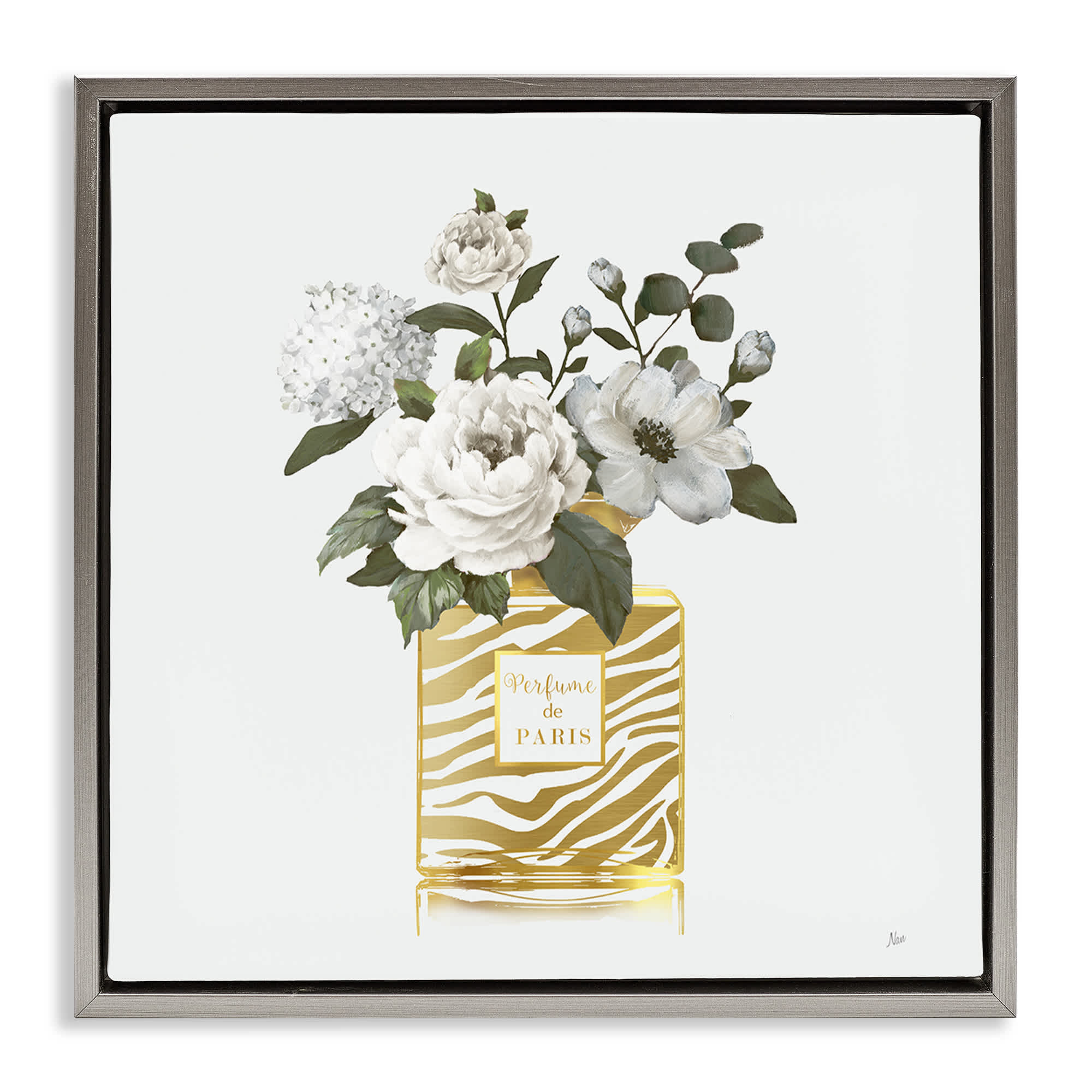 Stupell Industries BS-200-FFL-17X17 Chic Striped Perfume Bouquet Gray Framed Floater Canvas Wall Art By Nan 18 x 18