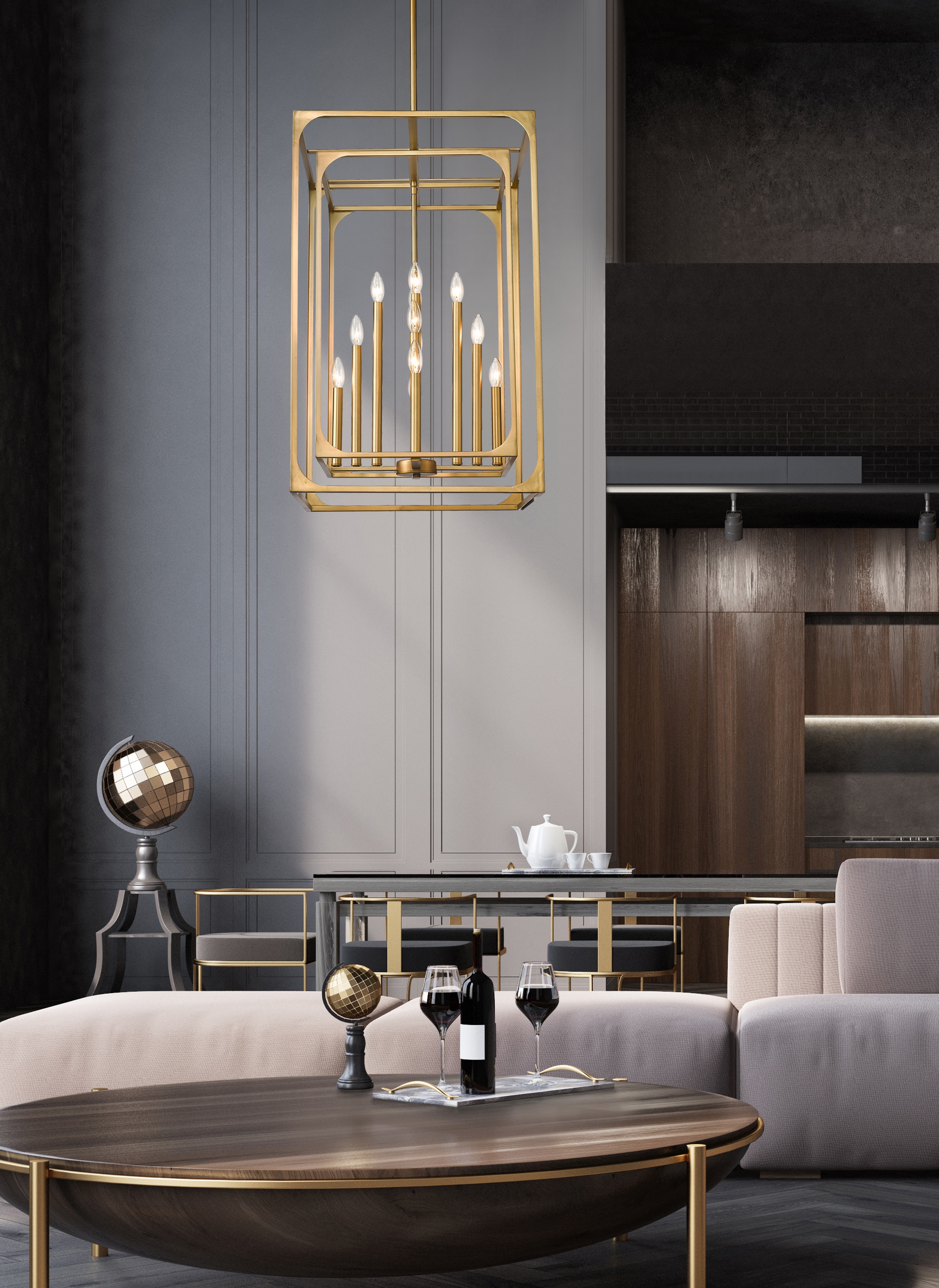 Rubbed Brass 12-Light Candle Chandelier with Openwork Frame