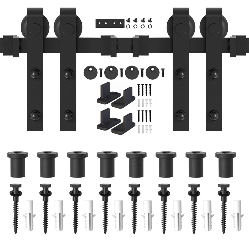 WINSOON 132-in Matte Black Indoor J-strap Double Barn Door Hardware Kit ...