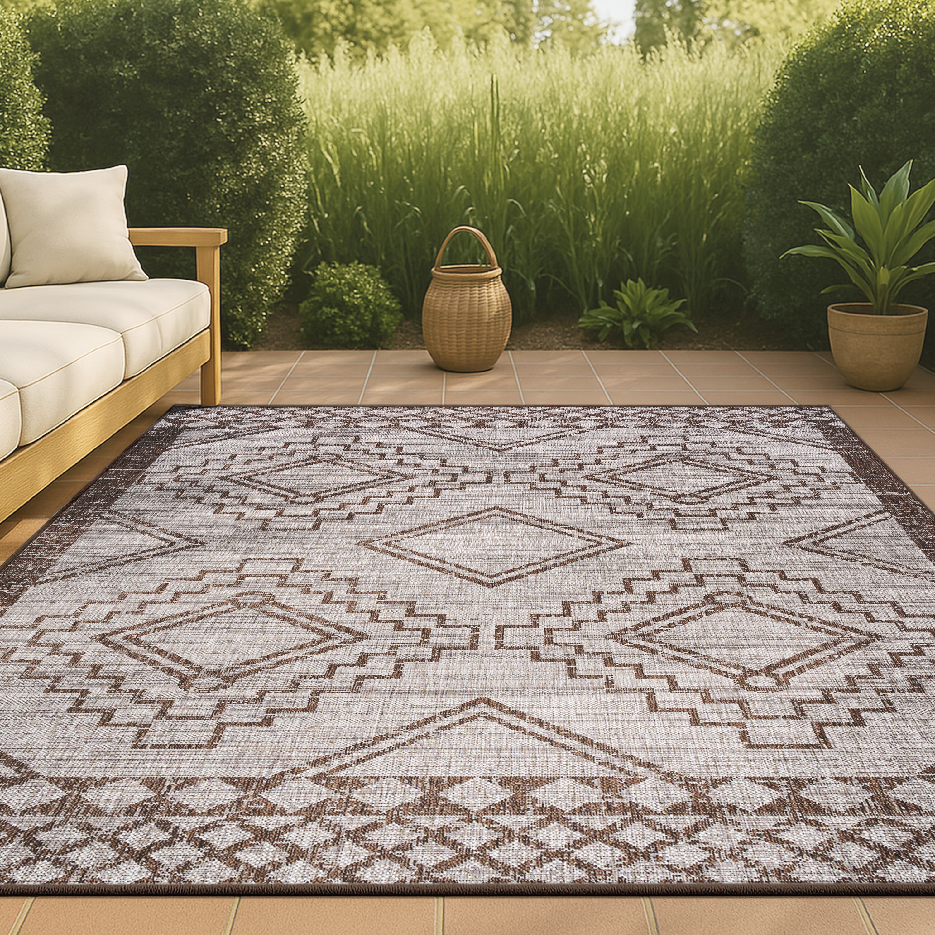 JONATHAN  Y SMB127A-4 Santa Monica Marokko Diamond Tribal 4 x 6 (ft) Loomed Polypropylene Beige/Brown Rectangular Indoor/Outdoor Geometric Bohemian/Eclectic Area rug