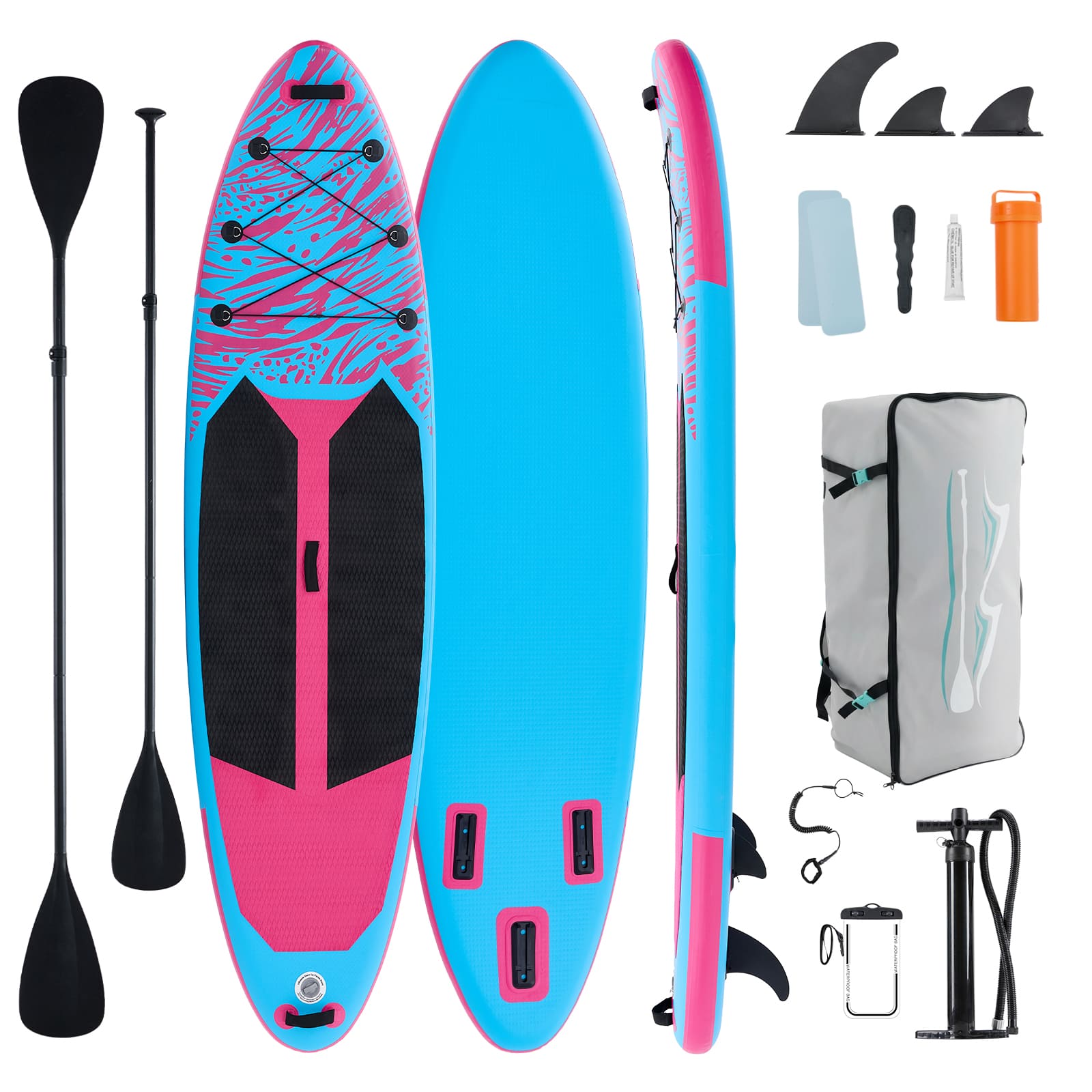 Sweetcrispy 10.6 ft Inflatable Stand Up Paddle Board with Premium Accessories 400 lbs Capacity Wide Stable For All Skill Levels-Pink and Blue