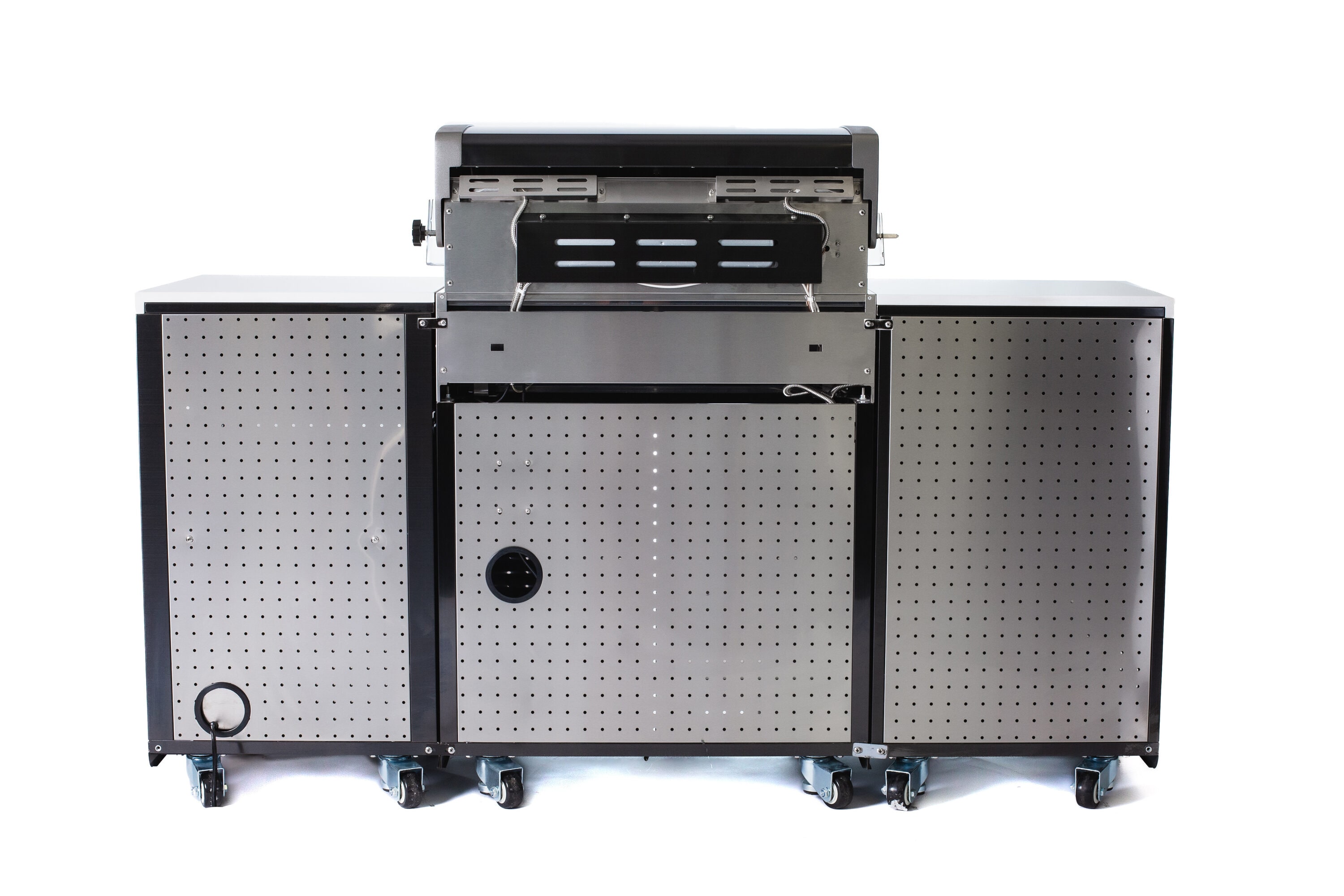 Mont Alpi Black Stainless Steel 5-Burner Outdoor Kitchen Island Grill with Rotisserie