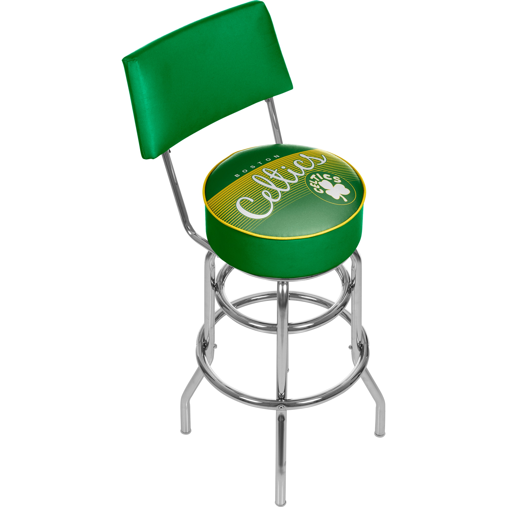 Trademark Gameroom NBA1100HC-BC Boston Celtics Bar Stools with Backs Chrome 5-in H Bar height Swivel Metal Bar Stool Back