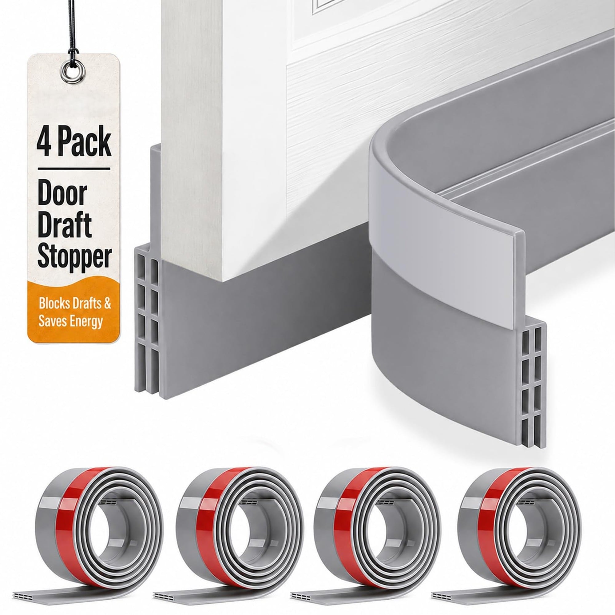 Angel Sar 4 Pcs 2 x 39 in Gray Door Draft Stopper Sweep Bottom Blocker for Cold Air Noise Strong Adhesive Gap Filler Interior Exterior Quick Install