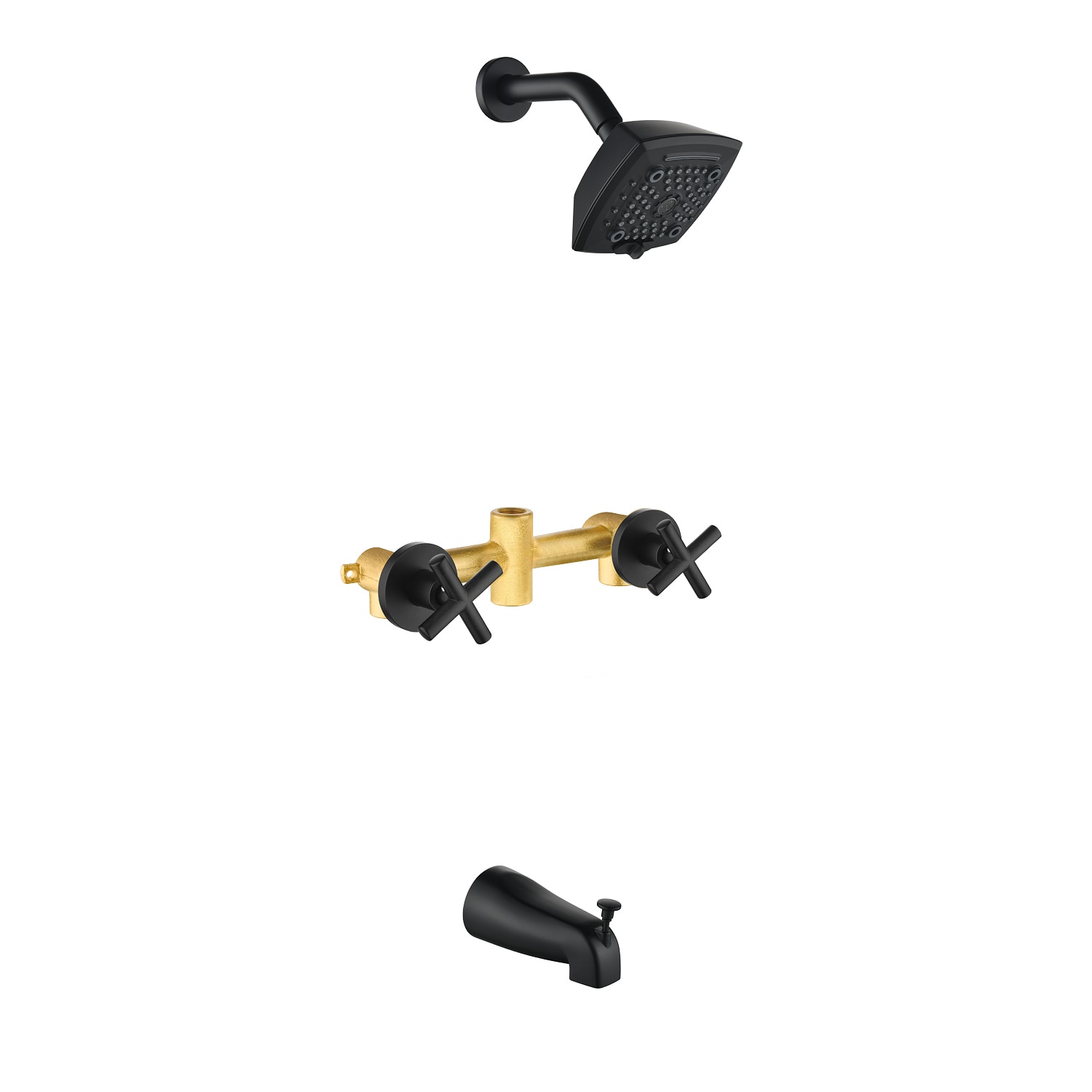 Vanityfus - 5-in ABS Wall-mounted Shower Faucet 5-spray ABS Shower Head with Lift Diverter Tub Sp...