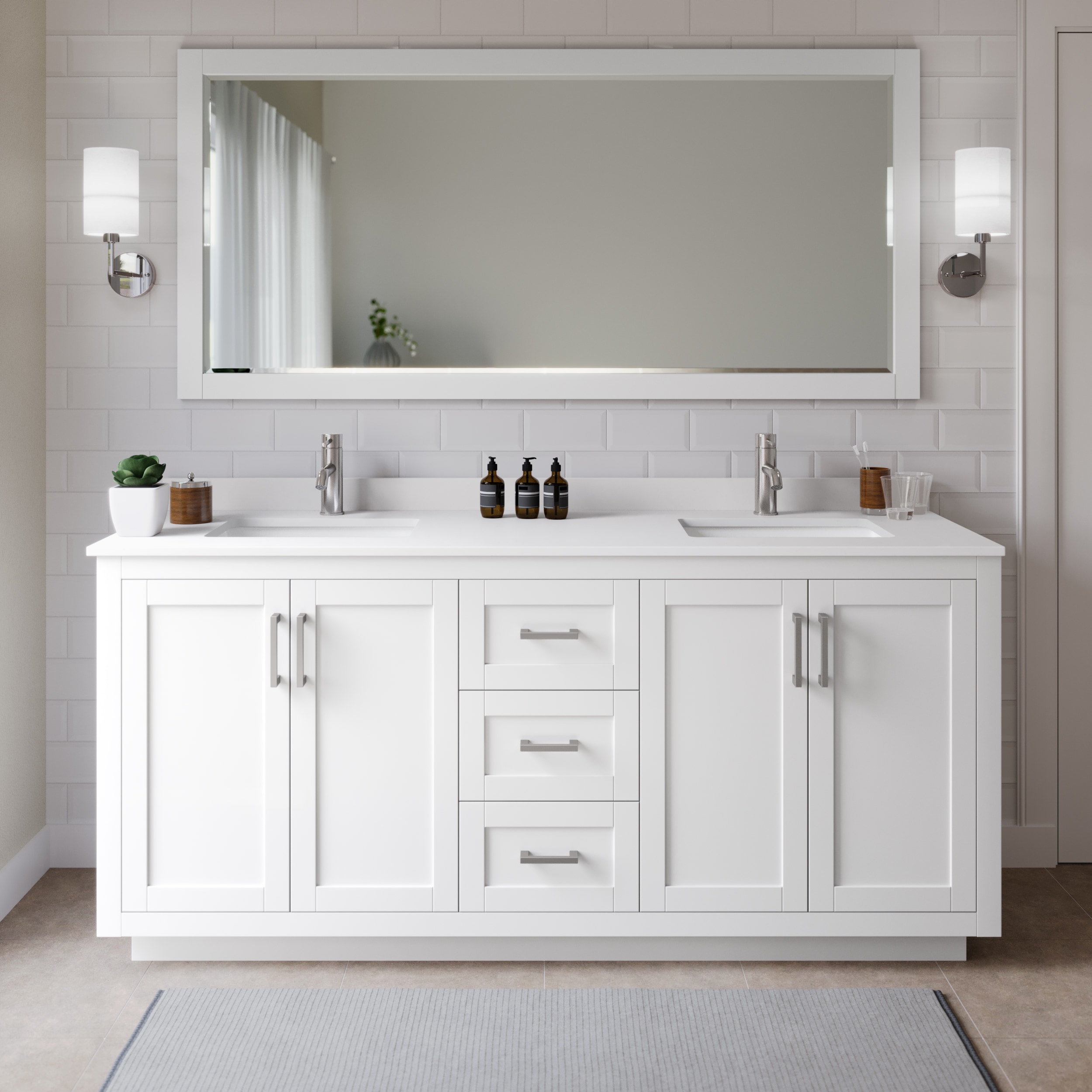 Wyndham Collection WCF292972DWHWCUNSMXX Miranda 72-in White with Brushed Nickel Trim Undermount Double sink Bathroom Vanity with White Cultured Marble Cultured marble Top