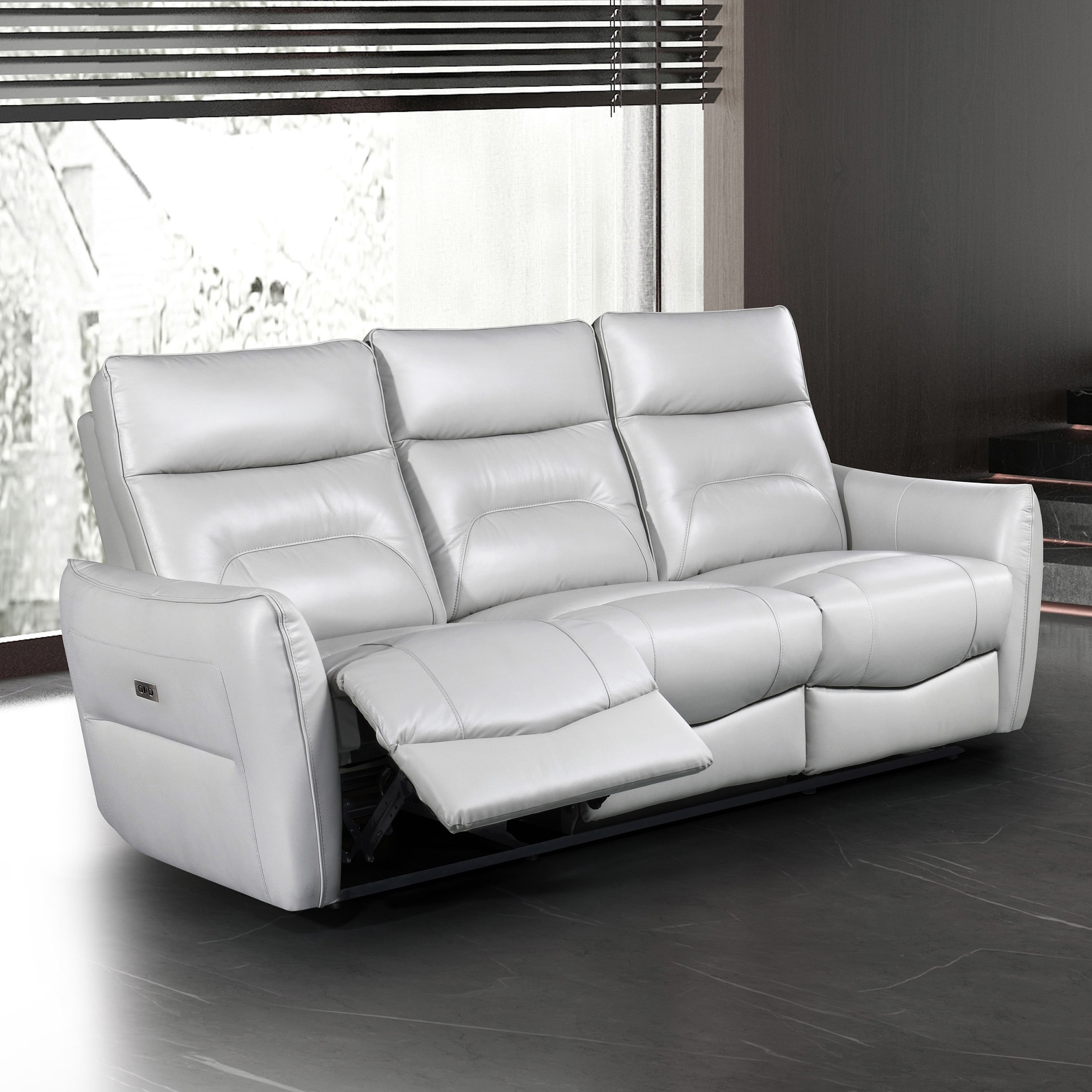 Furniture of America IDF-69006TPSFPM Amanda 86-in Modern Taupe Genuine leather 3 -seater Reclining Sofa